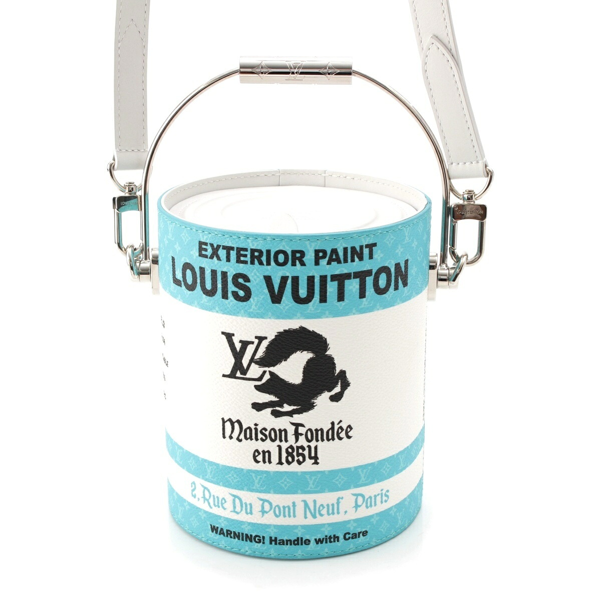 ルイヴィトン LOUIS VUITTON LV ペイント カン カーフレザー シルバー金具 2WAYショルダー ハンドバッグ バケツ M81597 ライトブルー ホワイト【中古】【正規品保証】