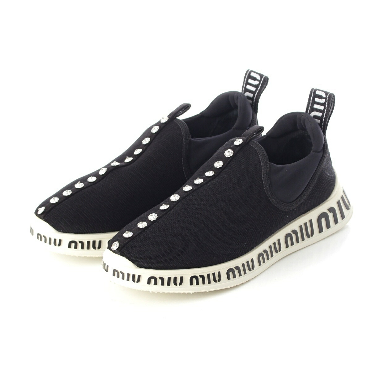 【良品】 MIUMIU ミュウミュウ レザースリッポン 厚底 ビジュー 楽天市場】ミュウミュウ MIU MIU スリッポン（37） ブラックx