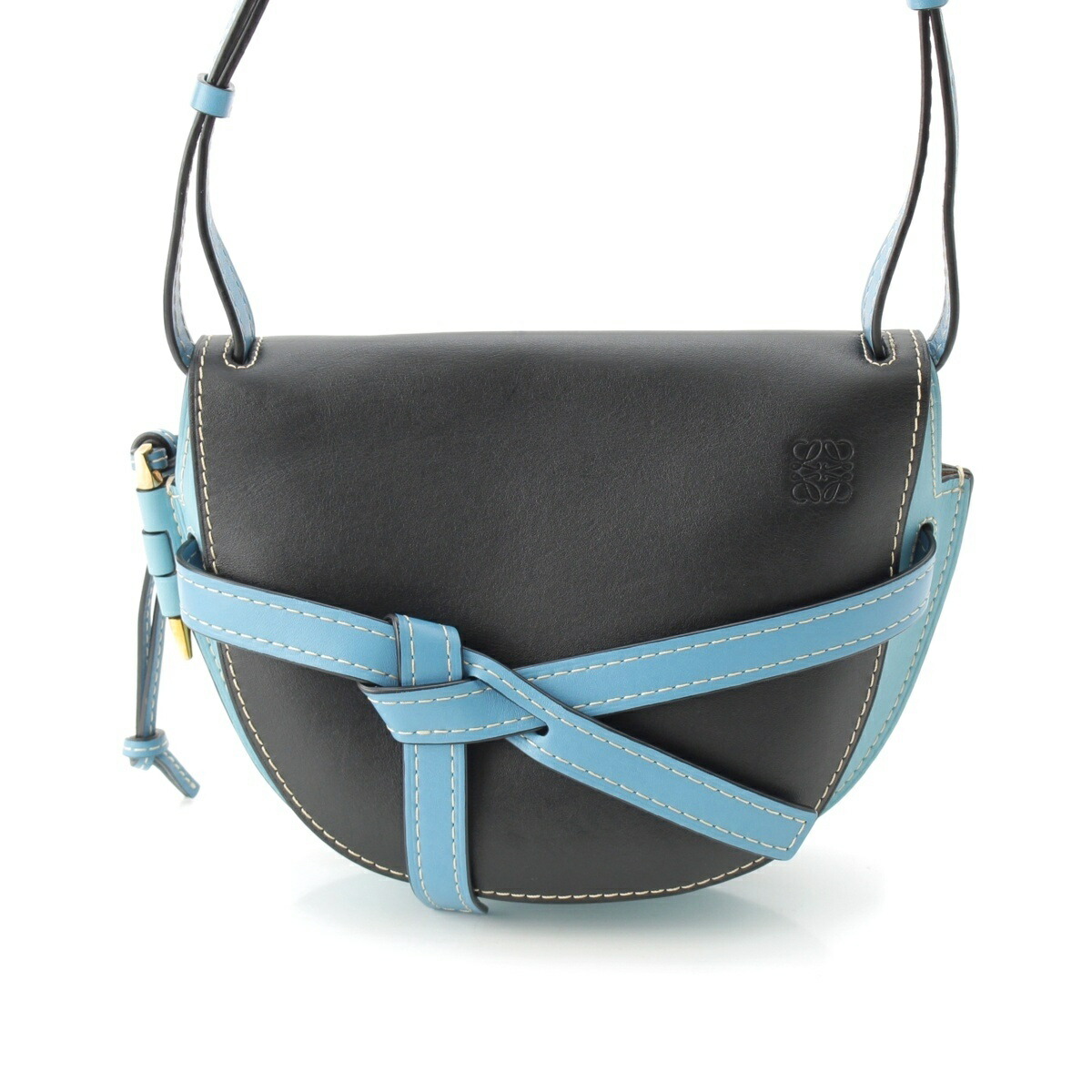 ロエベ LOEWE なめし革 論理ゲート デュアルスモール アナ瓦 ショルダーバッグ 321.54T20 青み×黒いこと【中古】【置き目品引き受ける】