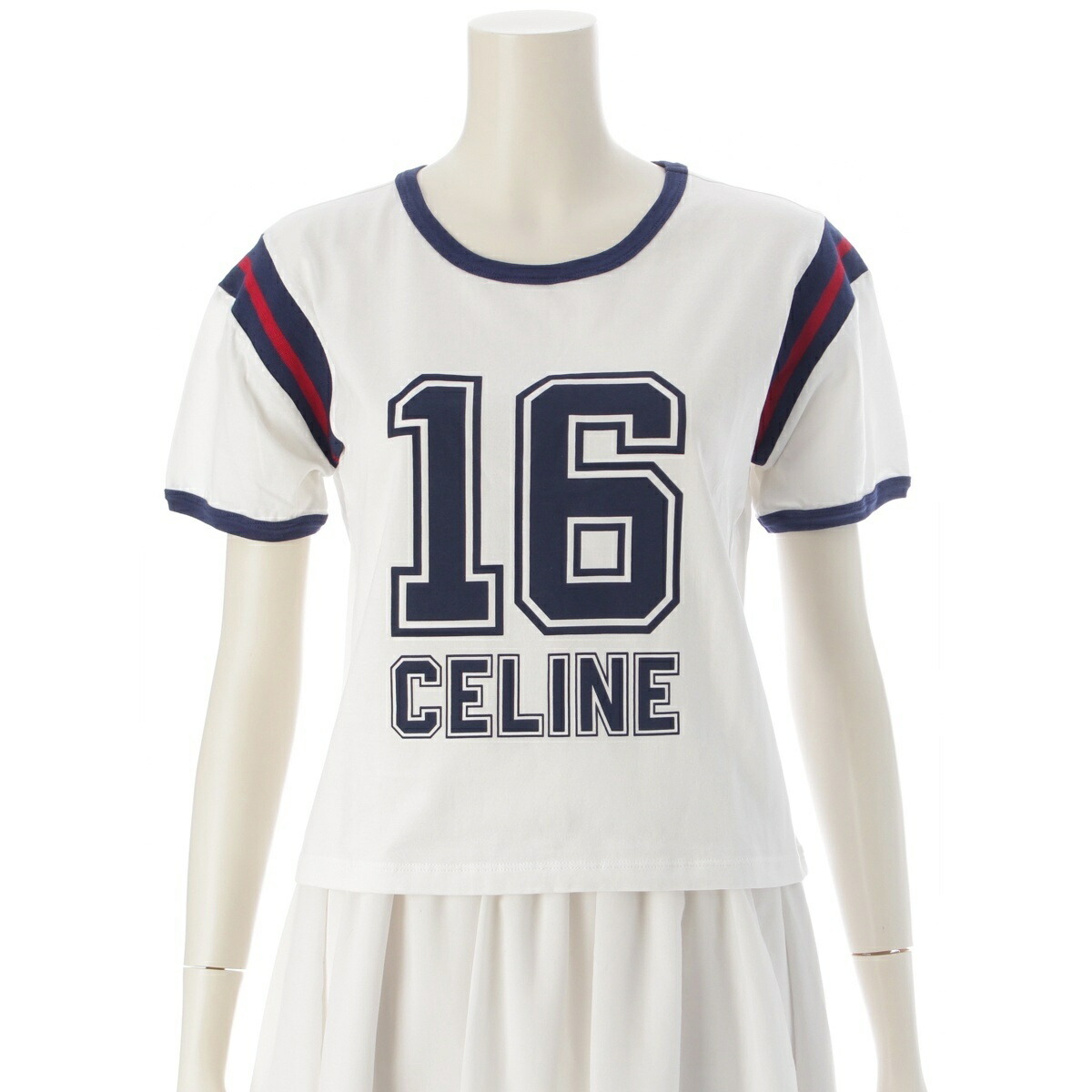 セリーヌ CELINE 綿織物 ロゴタイプ 16 BOXY クロップド 半袖Ｔシャツ トップス 2X87J671Q 白いこと XS【中古】【定め事品引きうける】