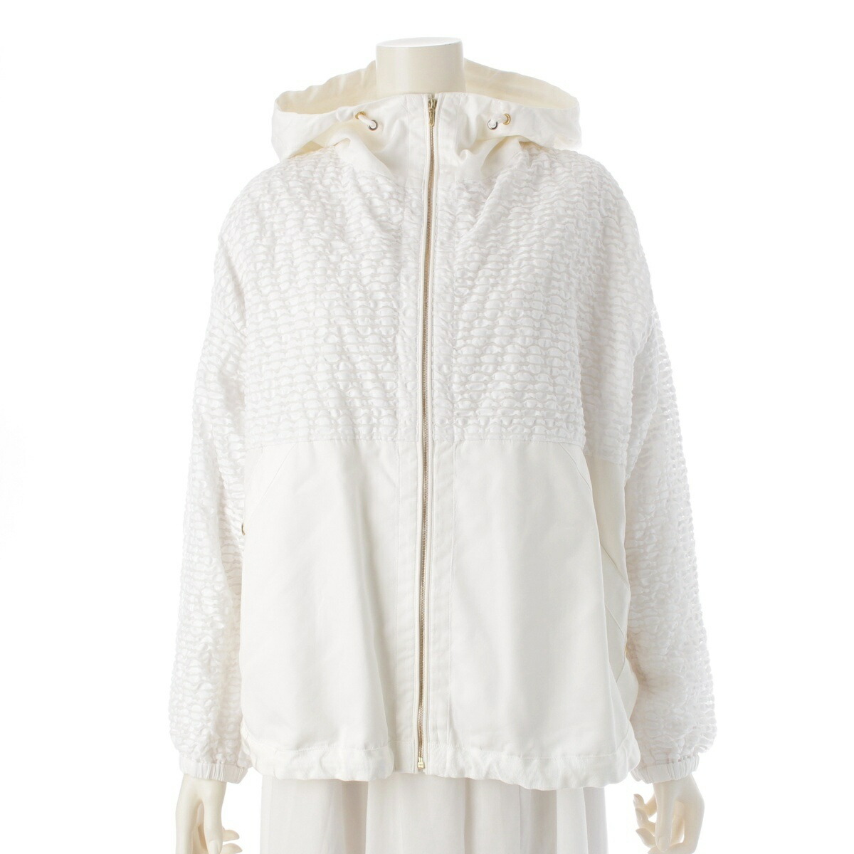 ドゥロワー ジャガード レース ノーカラージャケット 柄 ホワイト 白 ドゥロワー ジャガード レース ノーカラージャケット 柄