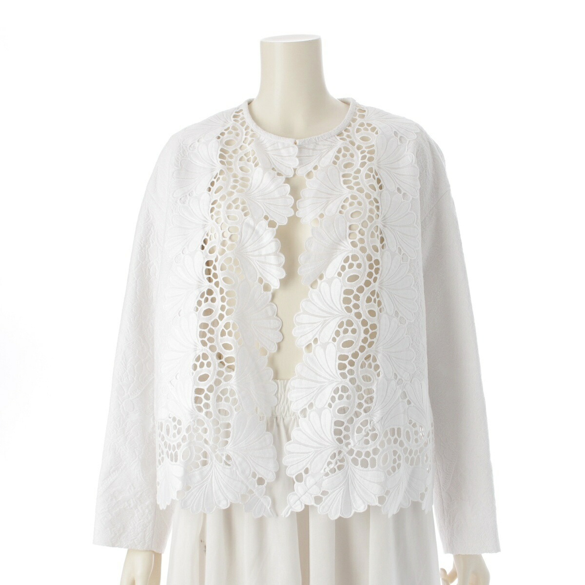 Drawerドゥロワー23SSケーブルパイピングノーカラージャケット ホワイト Drawerドゥロワー23SSケーブルパイピングノーカラージャケット