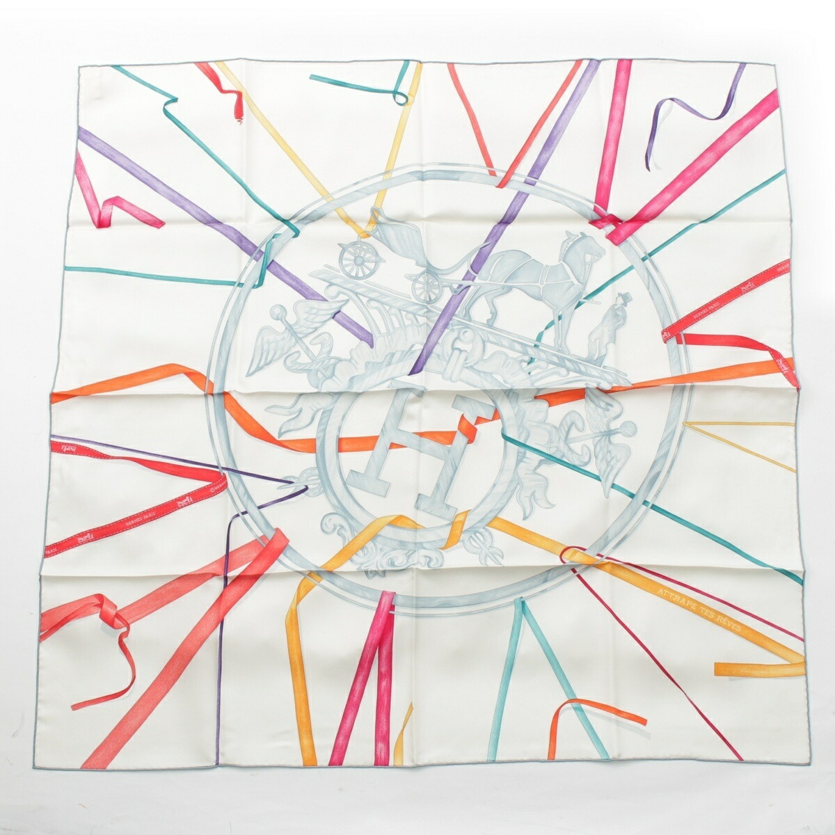 エルメス スカーフ タグ付 HERMES/エルメス スカーフ90 グリーン シルク 【箱付タグ無