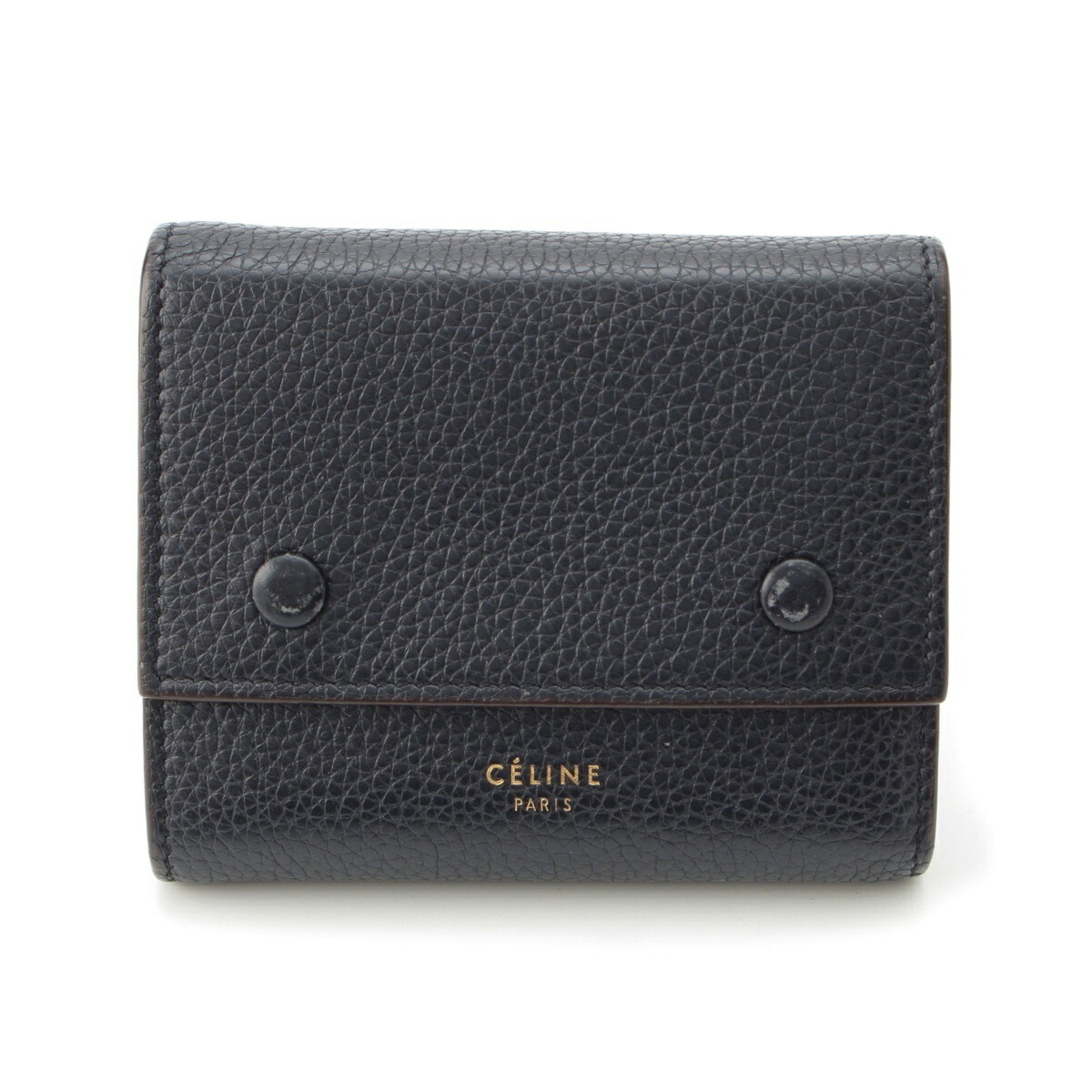 CELINE マカダム レザー 二つ折り財布 ネイビー CELINE セリーヌ マカダム トリオンフ レザー がま口 財布