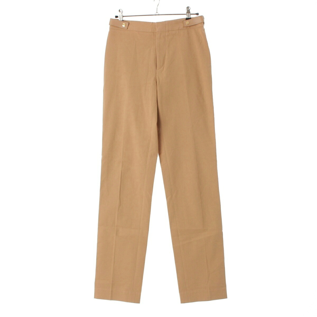 グッチ GUCCI 2000年 コットン トムフォード期 レザーベルトデザイン スラックス パンツ ボトムス ベージュ ブラウン 40【中古】【正規品保証】