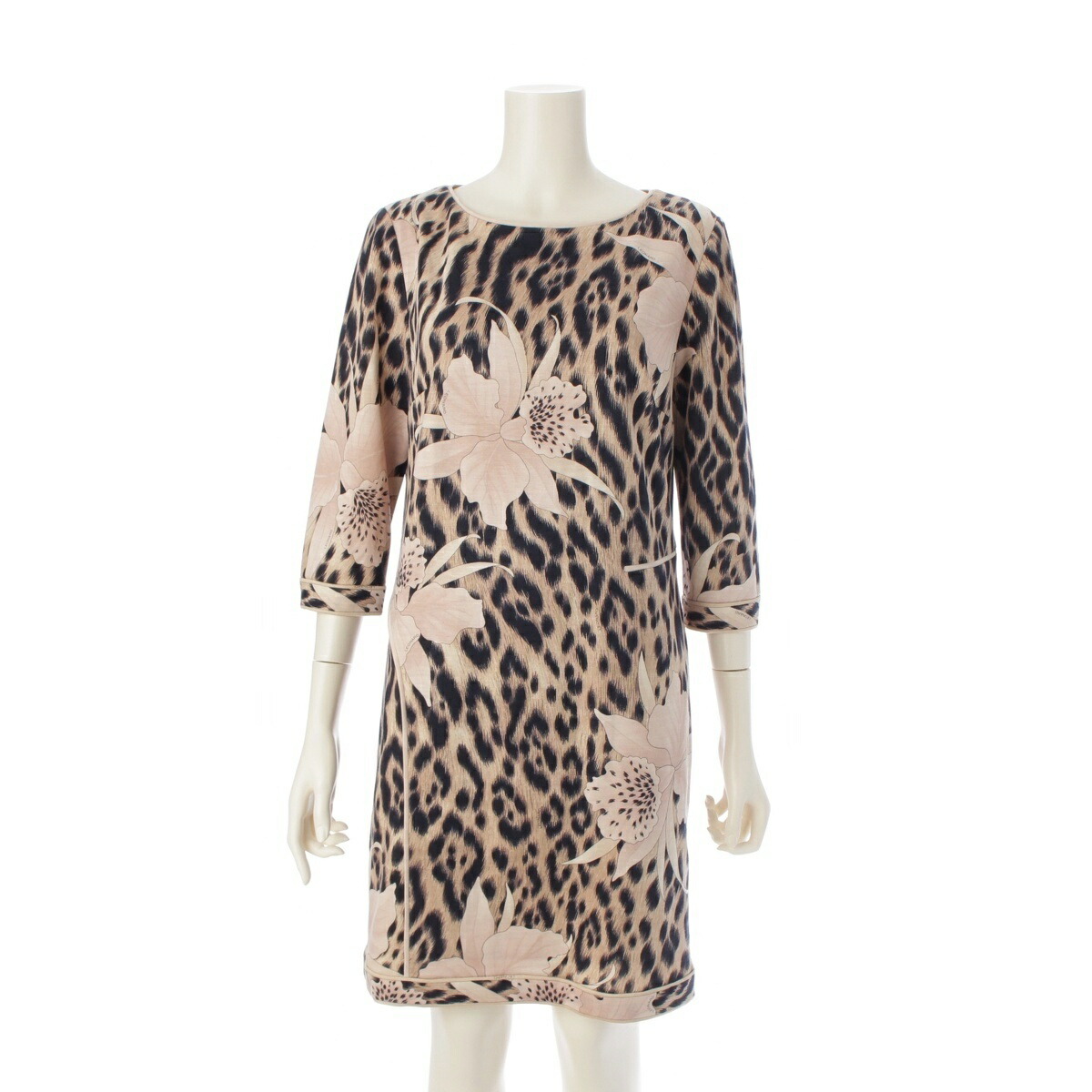 LEONARD カンカン ワンピース 半袖 レオパード柄 S M