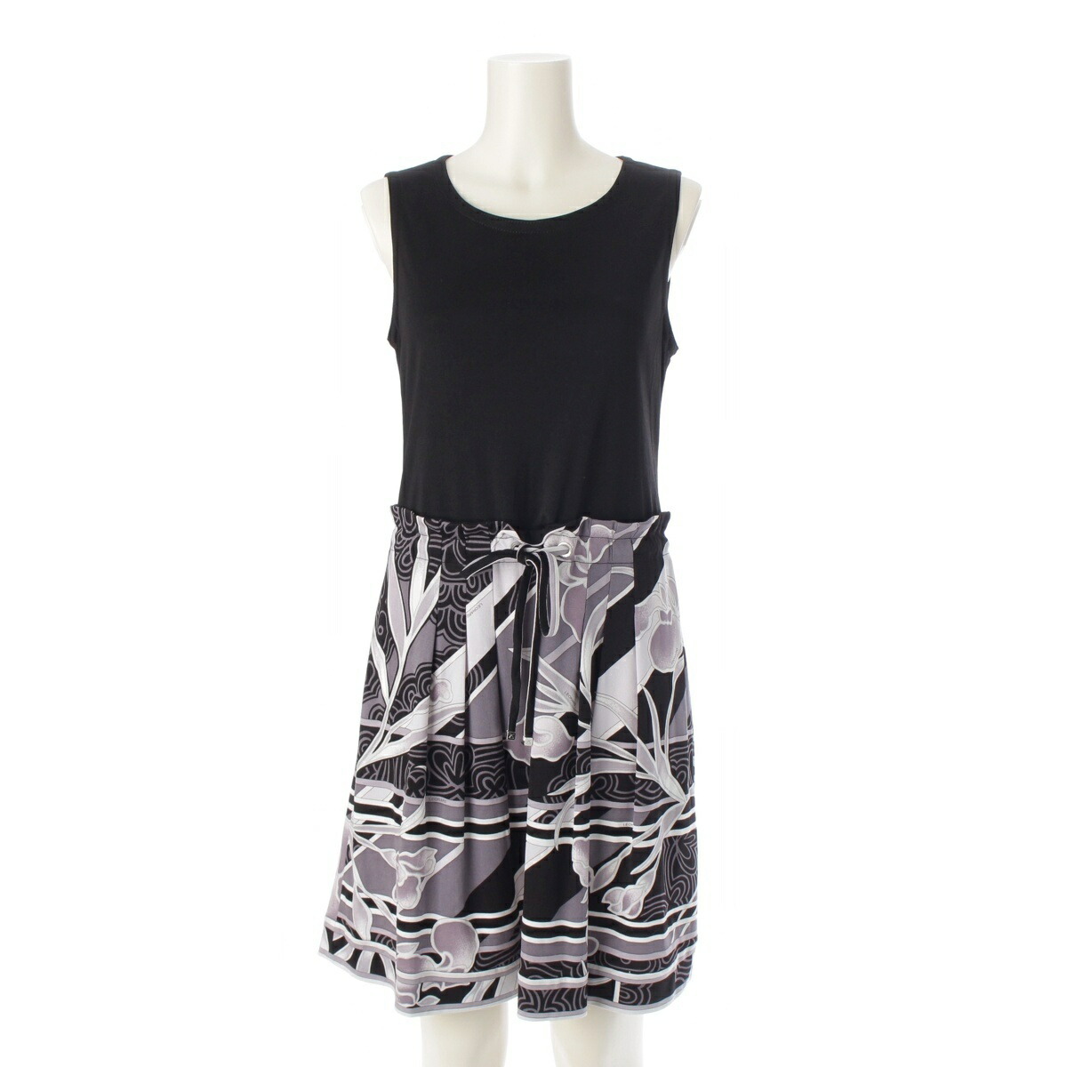 LEONARD レオナール 花柄 ワンピース キャミソール付き サイズ40 中古・古着通販】LEONARD (レオナール) 花柄ワンピース ブラック