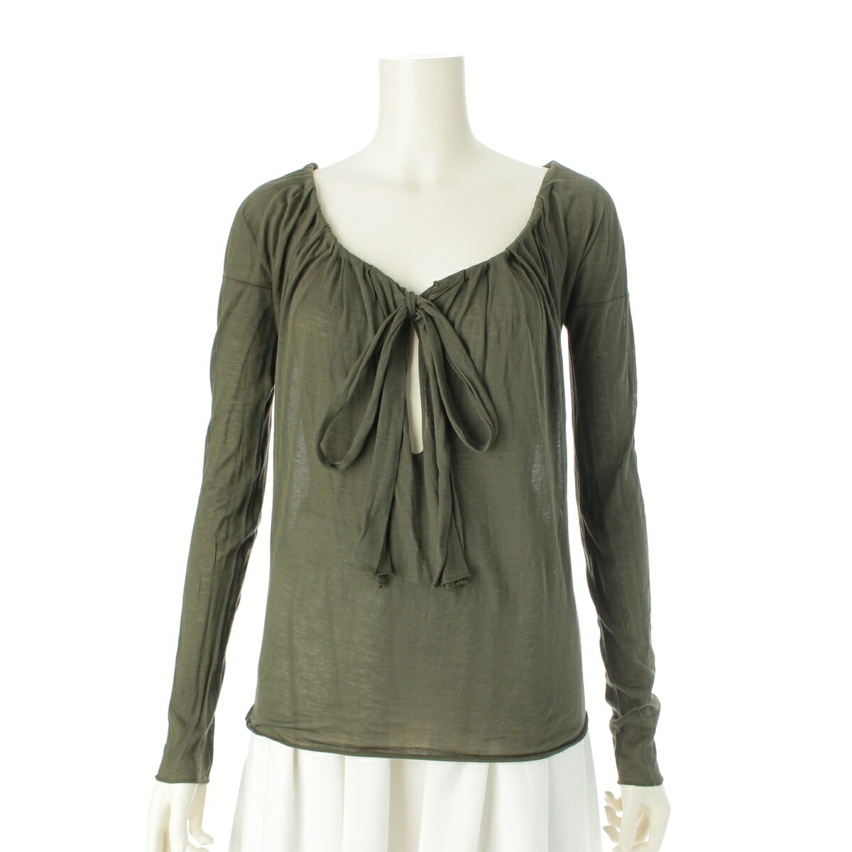 グッチ GUCCI 2004年 コットン トムフォード期 リボン 長袖Ｔシャツ ロングTシャツ トップス カーキグリーン XS【中古】【正規品保証】