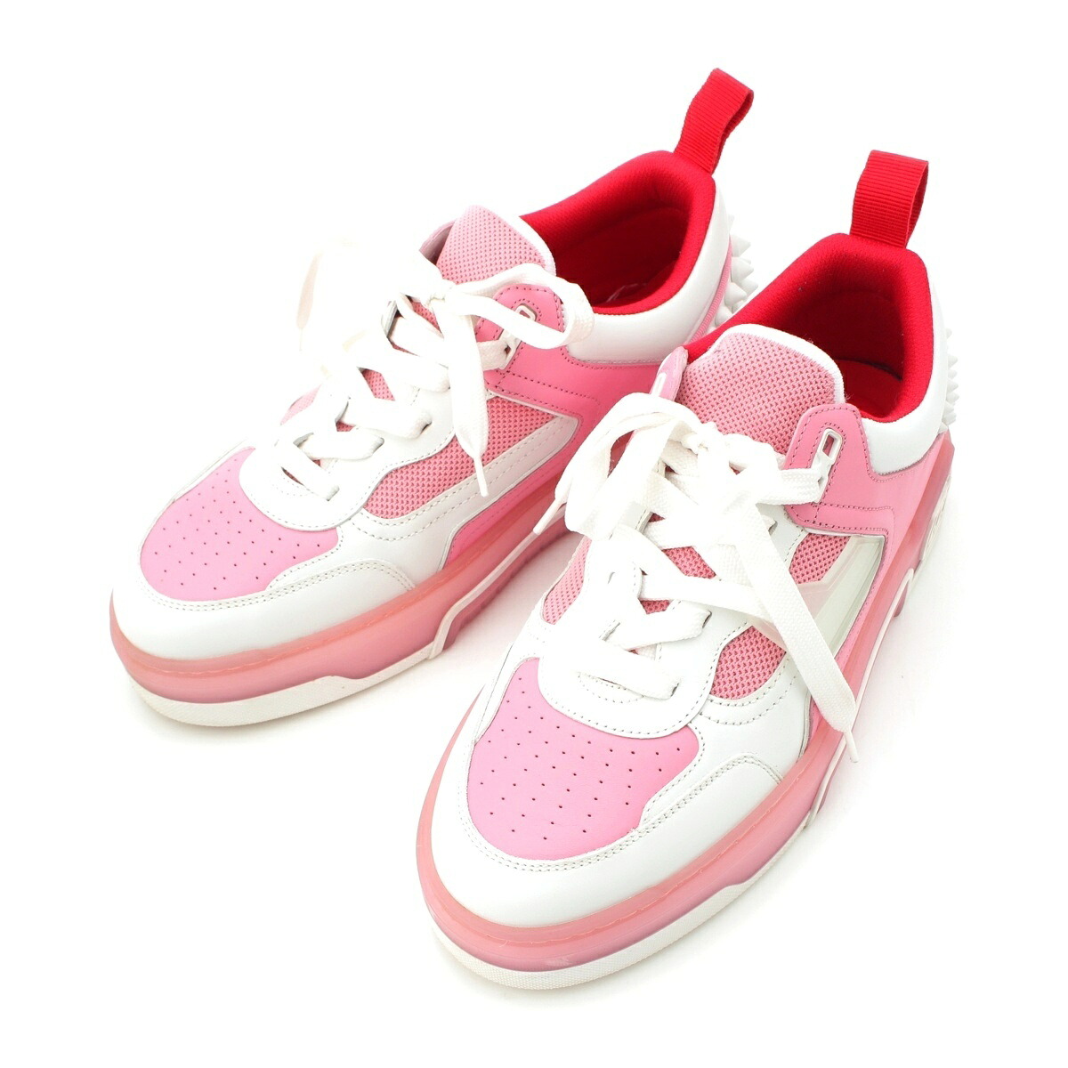 クリスチャンルブタン Christian Louboutin ASTROLOUBI FLAT スタッズ ローカット スニーカー シューズ ピンク 41 1/2【中古】【正規品保証】