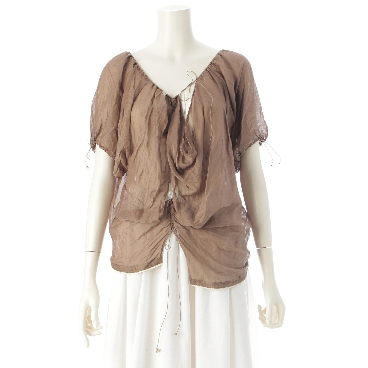 ステラマッカートニー Stella McCartney 2004 コットン×シルク アシンメトリー 変型 シースルー ドローストリング トップス ブラウン 40【中古】【正規品保証】