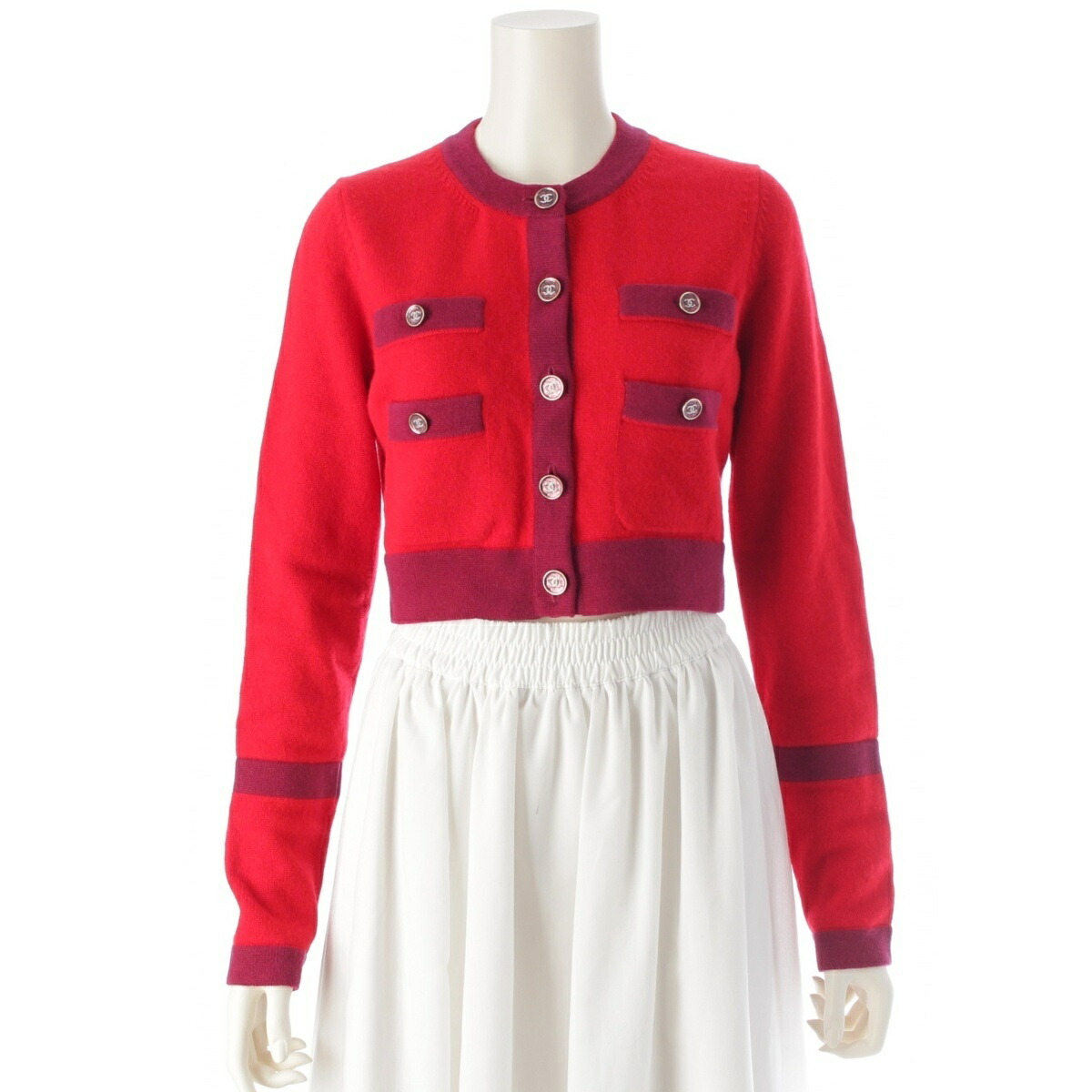 CHANEL カーディガン オレンジ 36 カシミヤ Chanel Size 36 21K Cardigan Cashmere Light Orange/Burgundy