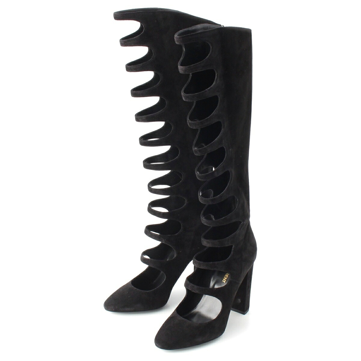 サンローラン SAINT LAURENT スエード JOPLIN CUTOUT カットアウト ブーツ シューズ ロング 529687 ブラック 37【中古】【正規品保証】