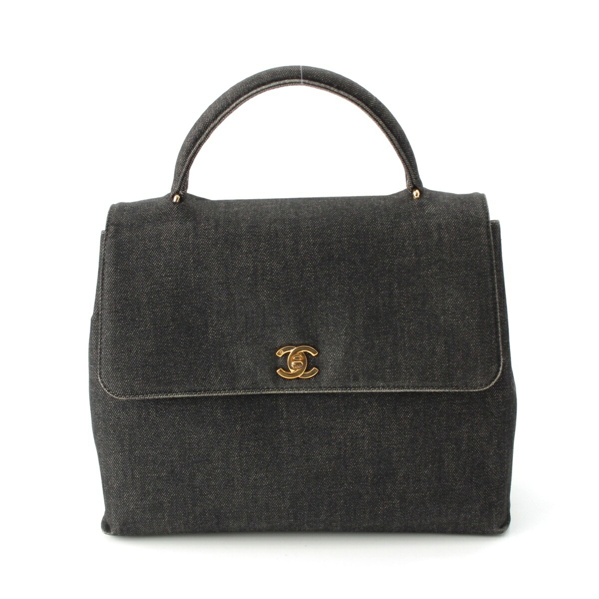 シャネル CHANEL 5番台 ケリー型 ココマーク ターンロック デニム ハンドバッグ ブラック系【中古】【正規品保証】