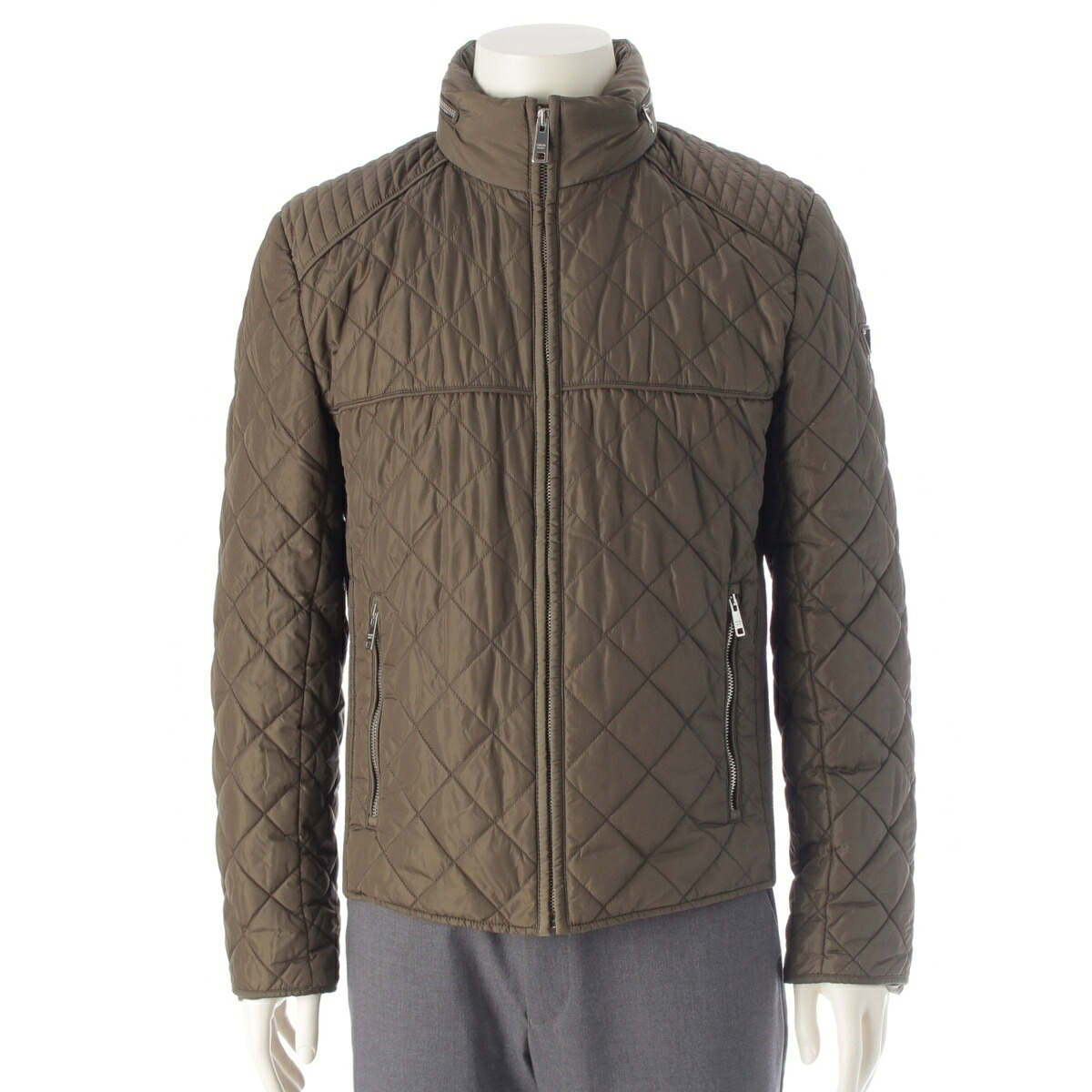 プラダ PRADA 18年 ナイロン キルティング 中綿 ジップアップ 上衣 上衣 アウター SGH036 カーキ 48【中古】【置き目品引き請ける】 ウェア-メンズウェア