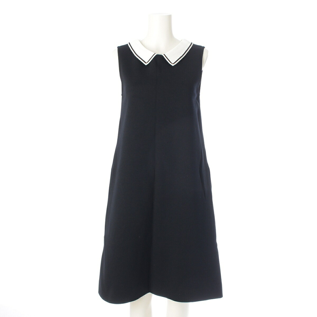 フォクシー FOXEY 21年 Dress Cresent ニット ノースリーブ ワンピース ドレス 42137 ブラック×ホワイト 38【中古】【正規品保証】