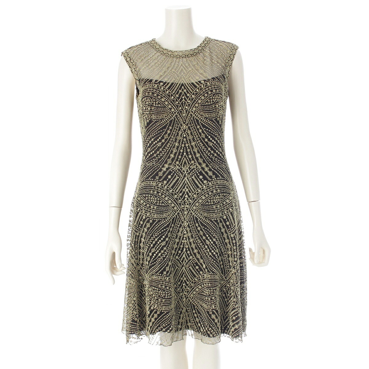 タダシショージ TADASHI SHOJI レース ノースリーブ パーティドレス ワンピース BLS1954MJ ブラック ゴールド 2【中古】【正規品保証】