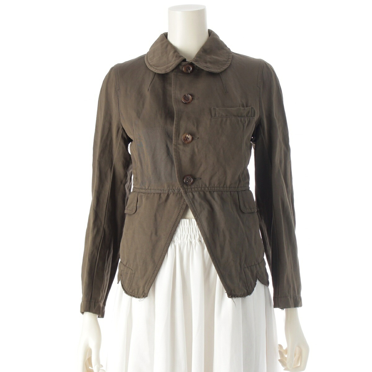 コムデギャルソン COMME des GARCONS AD2009 10SS ナイロン リネン 丸襟 ミリタリージャケット GE-J071 カーキオリーブ系 XS【中古】【正規品保証】