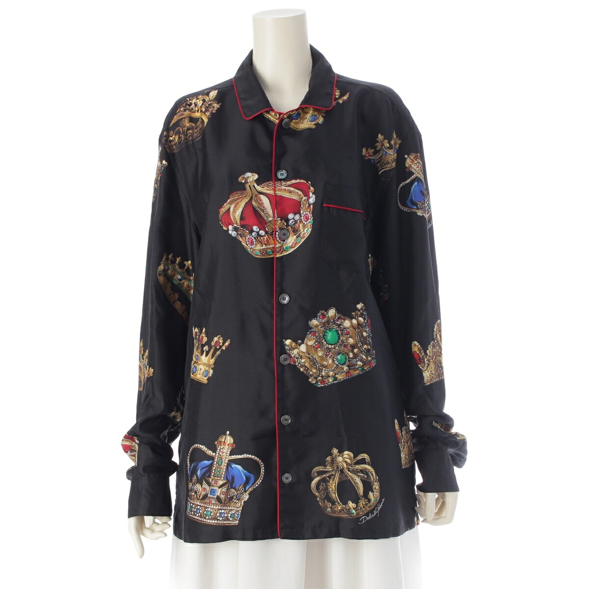 ドルチェアンドガッバーナ DOLCE&GABBANA シルク 王冠 クラウン 長袖シャツ トップス ブラック 39【中古】【正規品保証】