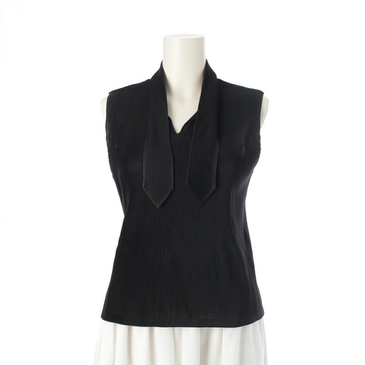 プリーツプリーズ イッセイミヤケ タンクトップ ノースリーブ フリンジデザイン 美品✨️プリーツプリーズイッセイミヤケ フリンジ裾編みタンクトップ