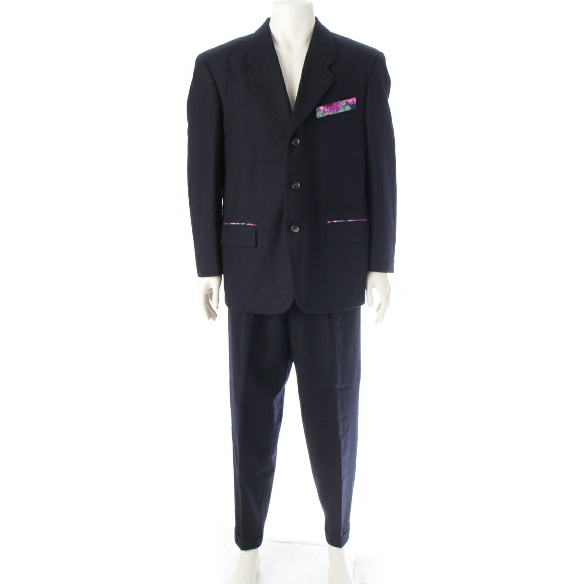 コムデギャルソンオムプリュス COMME des GARCONS HOMME PLUS 88AW AD1988 羊毛 花柄 御花刷り上げる うつり変わり 3B テーラードジャケット ズボン下セットアップ PP-05025M／PJ-05036M 黒いこと M【中古】【置き目品引き受ける】