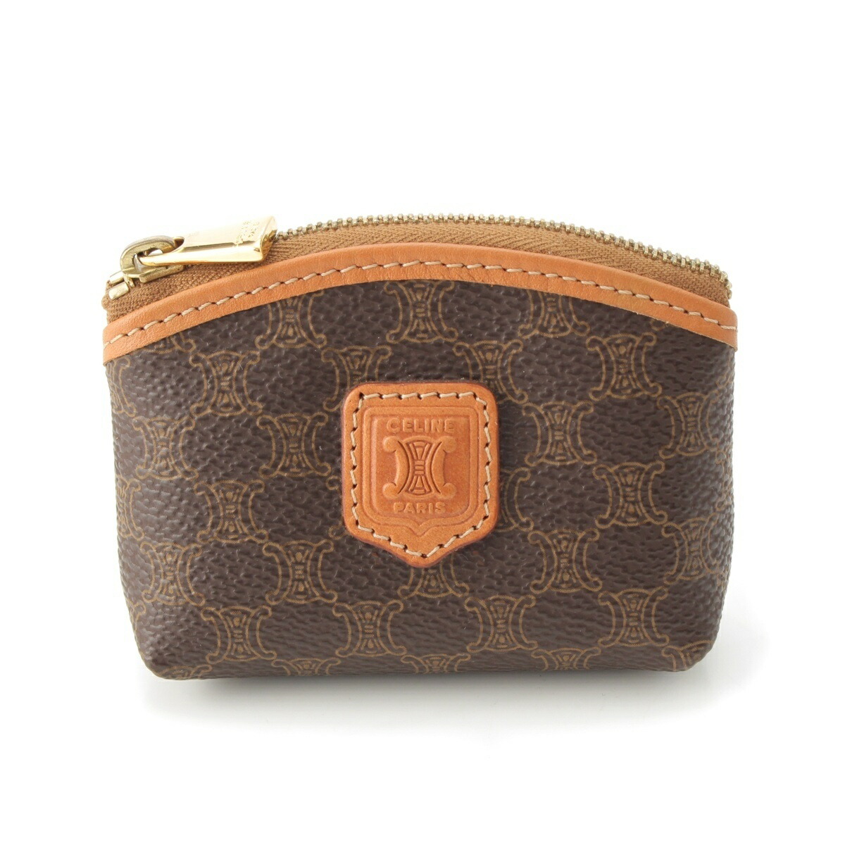 CELINE セリーヌ マカダム トリオンフ ブラウン ゴールド金具 ミニ小銭付 CELINE セリーヌ マカダム トリオンフ ブラウン ゴールド金具 ミニ小銭