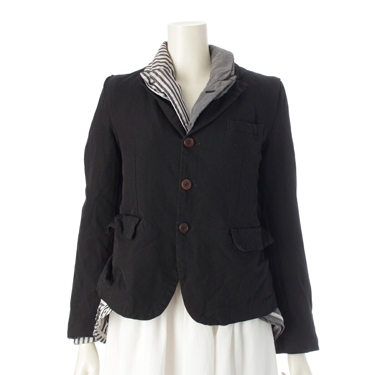 コムデギャルソン COMME des GARCONS AD2010 ポリエステル コットン ポリ縮絨 ストライプ ドッキング テーラードジャケット GG-J021 ブラック グレー系 XS【中古】【正規品保証】 25,960円
