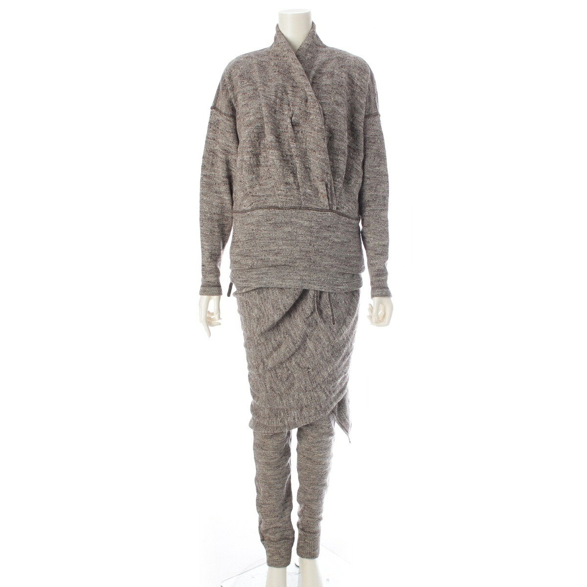 イッセイミヤケ ISSEY MIYAKE 羊毛 地絹混 筆曳き船 うつり変わり 編み物 長袖トップス 貯蔵タンクとっ始め スコート ズボン下セットアップ 4天下太平 赤銅色 グレージュ 9【中古】【定め事品引きうける】