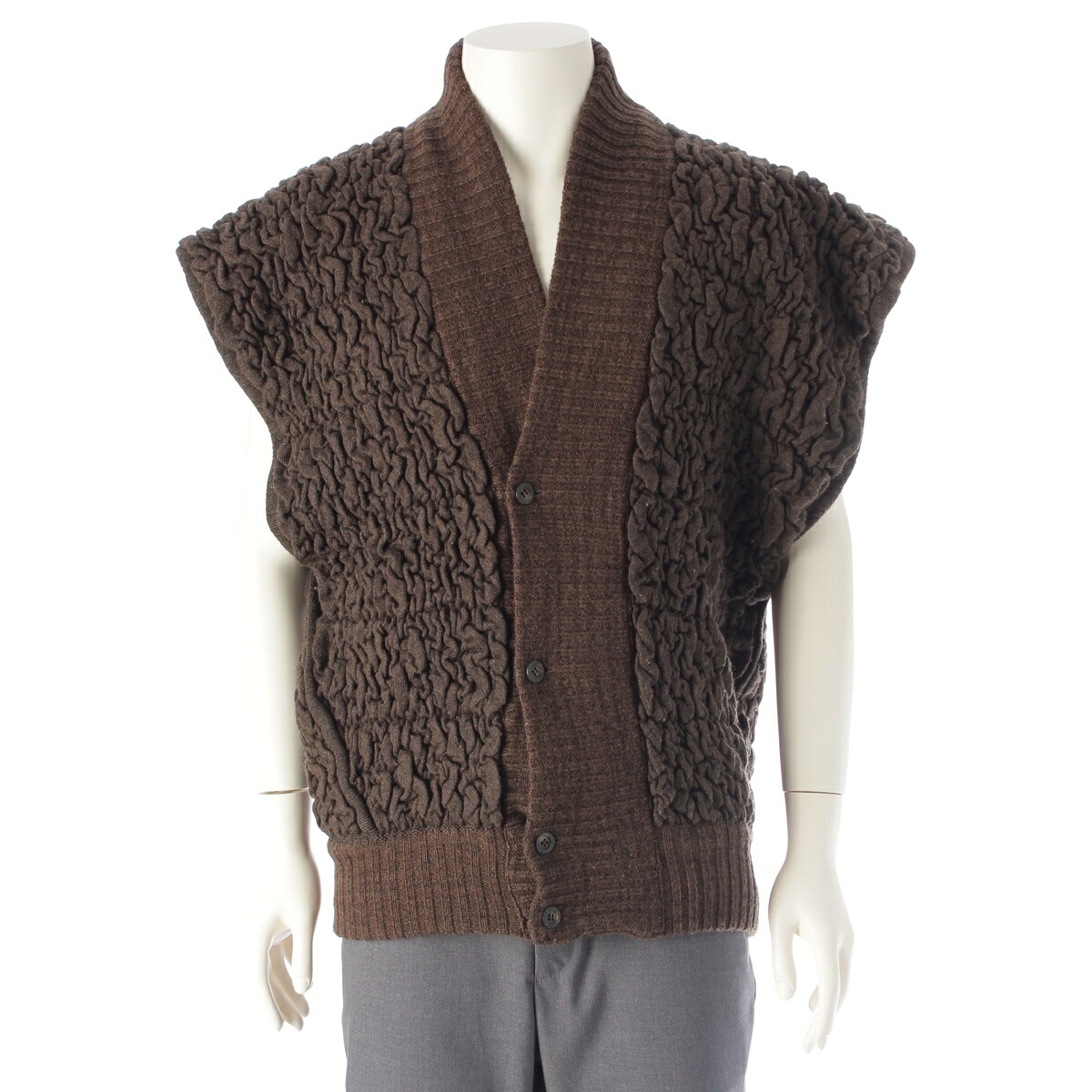 イッセイミヤケ メン ISSEY MIYAKE MEN 80s 1984 筆タグ ノースリーブ ニット ブルゾン ジャケット ブラウン F【中古】【正規品保証】|retro