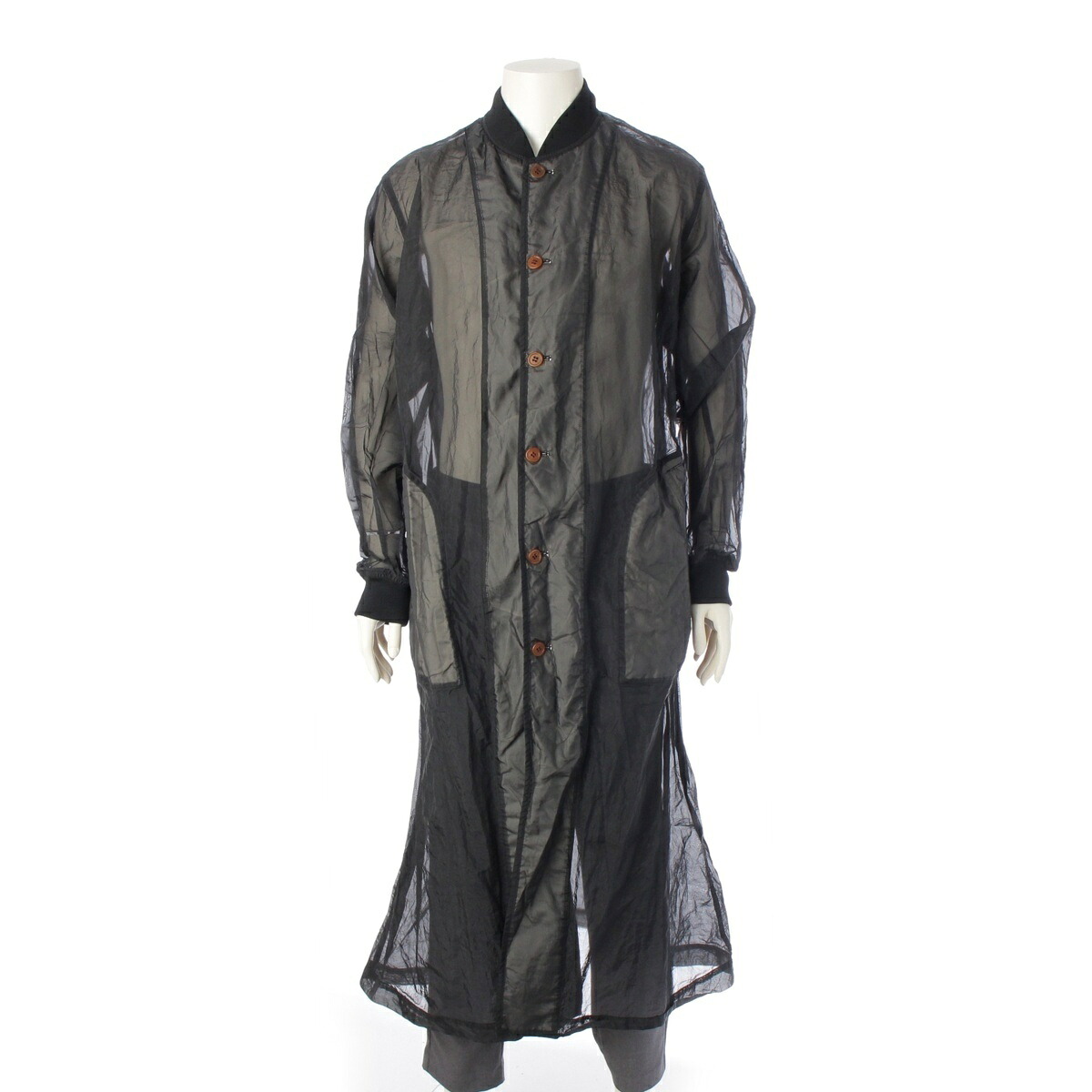 ブラックコムデギャルソン BLACK COMME des GARCONS AD2009 ポリエステル フィルタークロス シースルー ロングスタッフ コート アウター トップス １F-C002 ブラック XL【中古】【正規品保証】