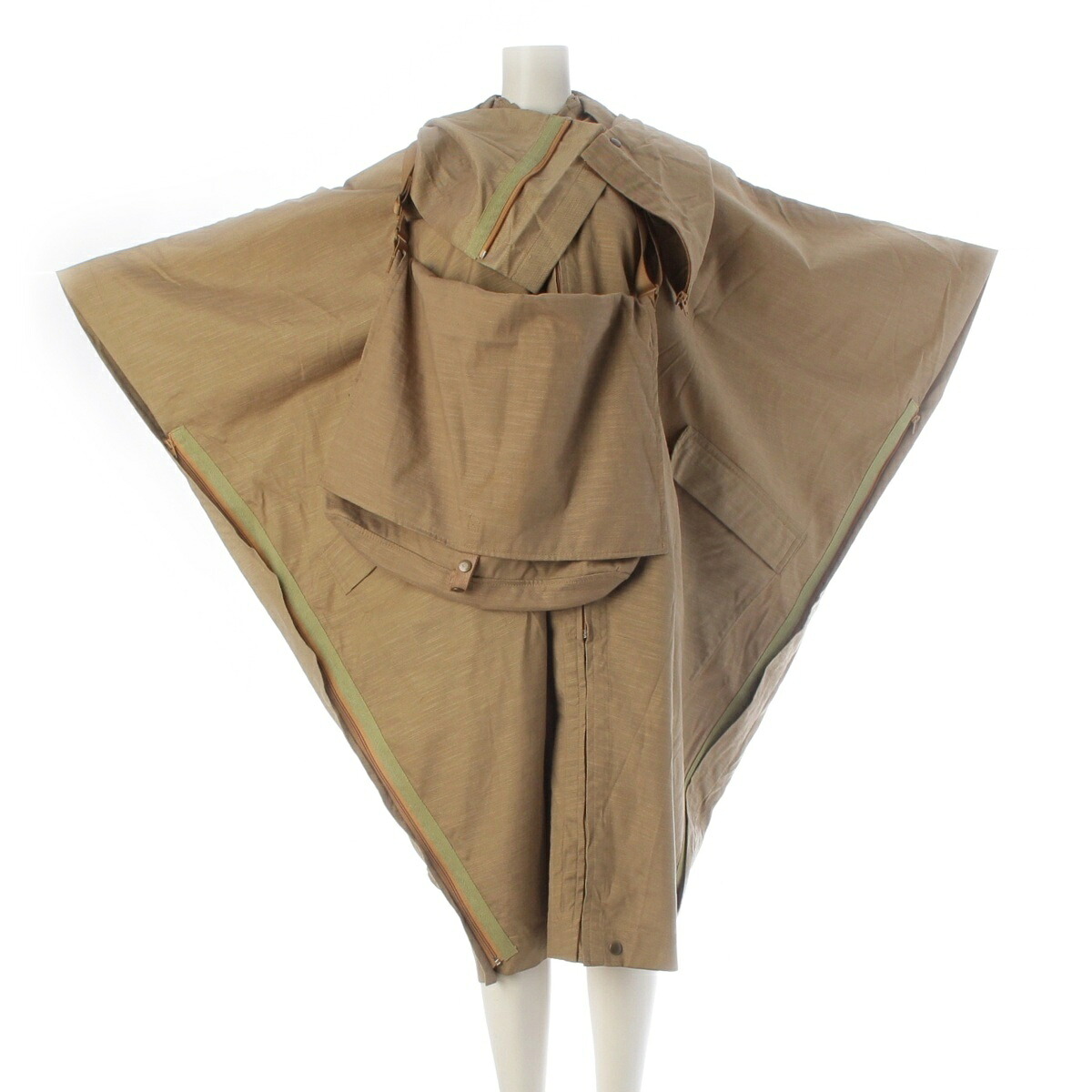イッセイミヤケ ISSEY MIYAKE  80s 1984 筆引き船 水平 mod ミリタリー うつり変わり厚地の外套 3way 納める御徒面子 ポンチョ 黄土 9【中古】【置き目品引き受ける】