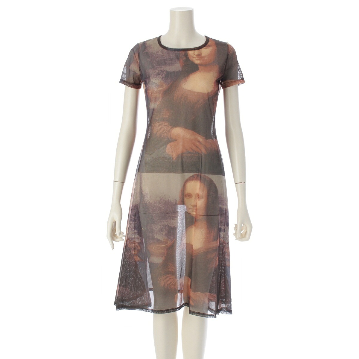 ジャンポールゴルチエ JEAN-PAUL GAULTIER クラシック classique パワーネット モナリザ フレア ロング ワンピース ドレス マルチカラー 40【中古】【正規品保証】