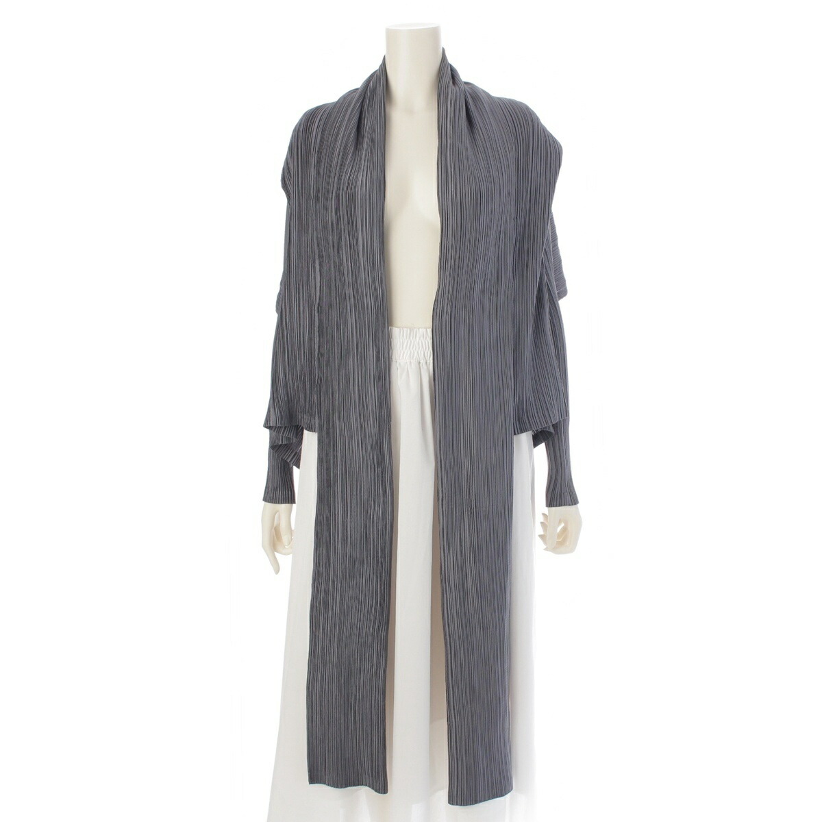 イッセイミヤケ ISSEY MIYAKE 90s 97SS バウンス 横プリーツ タイデザイン ワイドクロップ ジャケット グレー M【中古】【正規品保証】