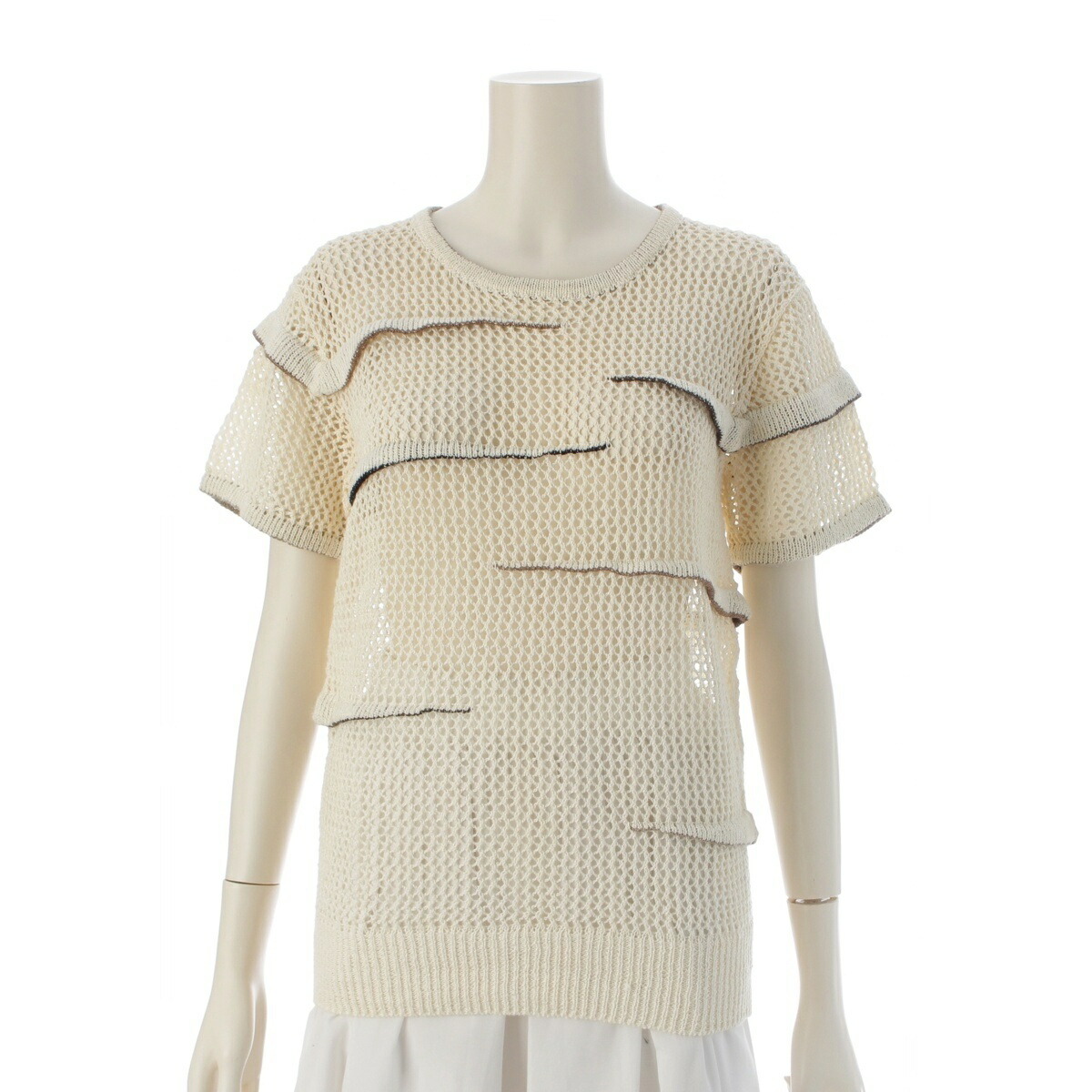 イッセイミヤケ ISSEY MIYAKE 70-80s リネン オールスタイル メッシュ 半袖 ニット トップス オフホワイト ワンサイズ【中古】【正規品保証】