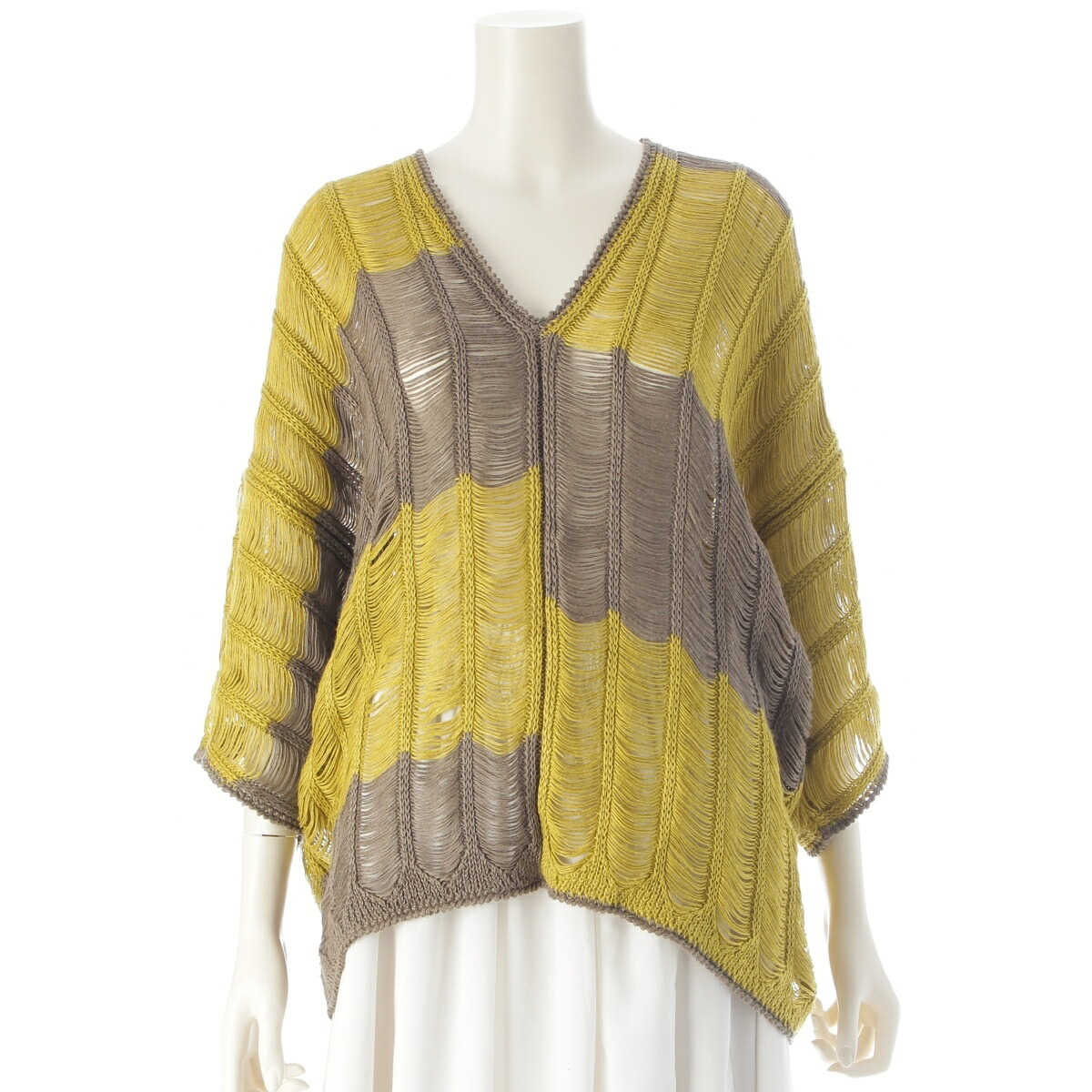 イッセイミヤケ ISSEY MIYAKE 70-80s オールスタイル 透かし編み ニット ライトグリーン グレージュ【中古】【正規品保証】