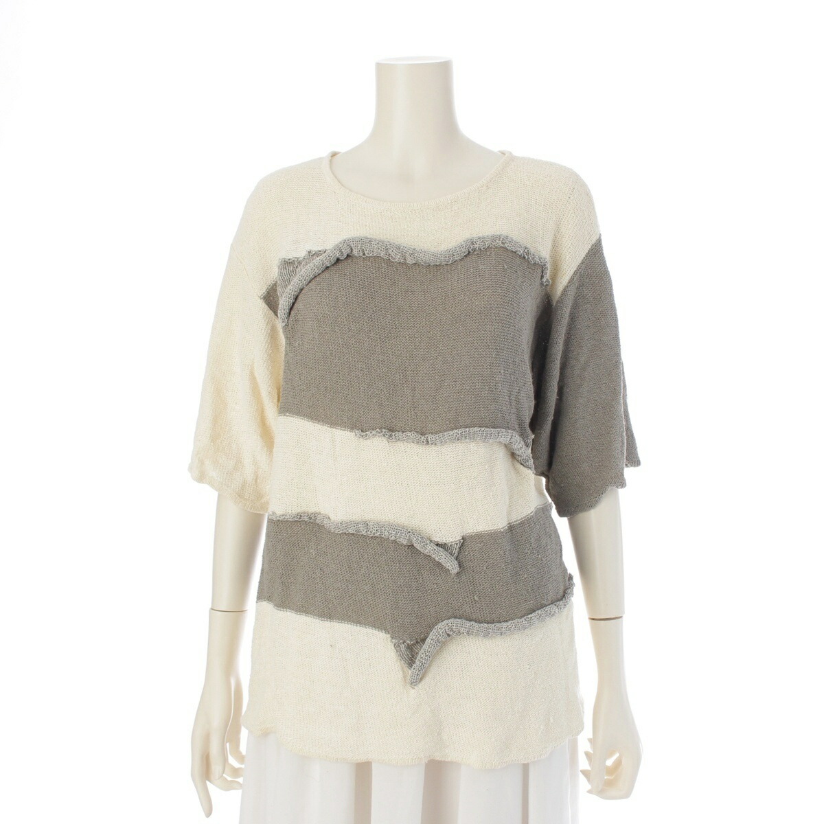 イッセイミヤケ ISSEY MIYAKE 80s 筆引き船 1985年 うつり変わり 編み物 トップス 象牙色 M【中古】【置き目品引き受ける】
