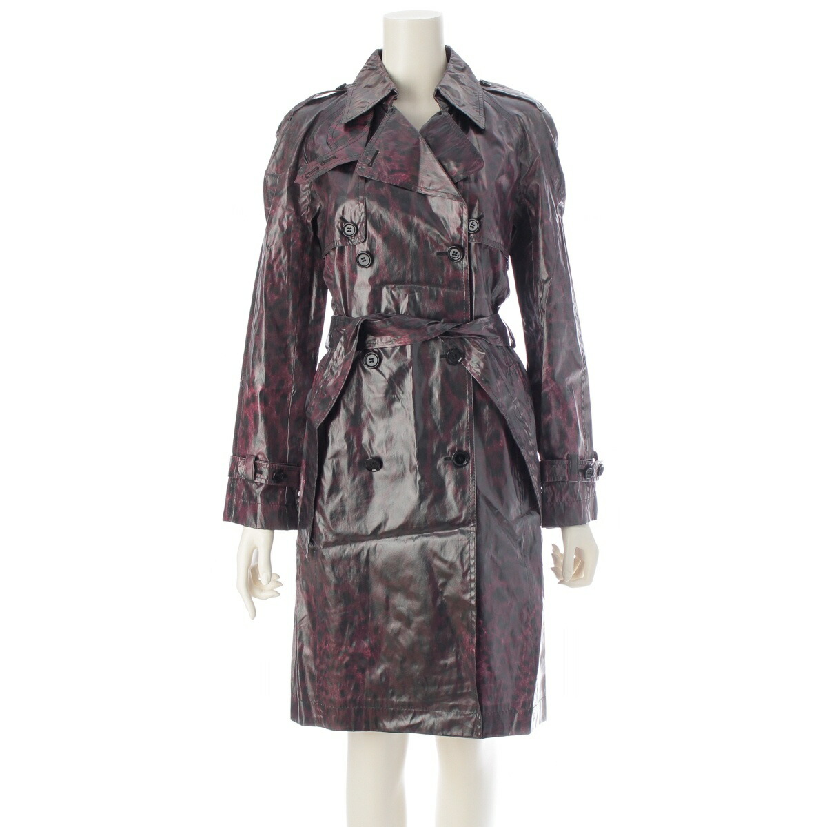 ドルチェアンドガッバーナ DOLCE&GABBANA シルク レオパード柄 ロング コート アウター ボルドー 36【中古】【正規品保証】