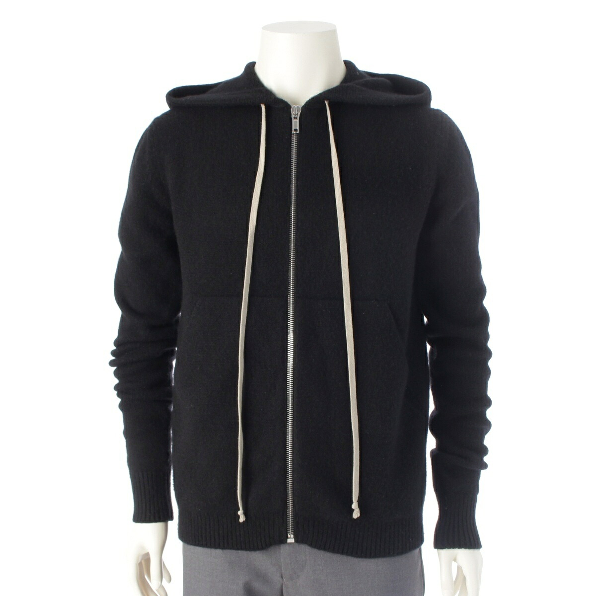 リックオウエンス Rick Owens 19SS カシミヤ ジップアップ フーディー ドローストリング ニット パーカー トップス RP19S6628-HWSB ブラック S【中古】【正規品保証】