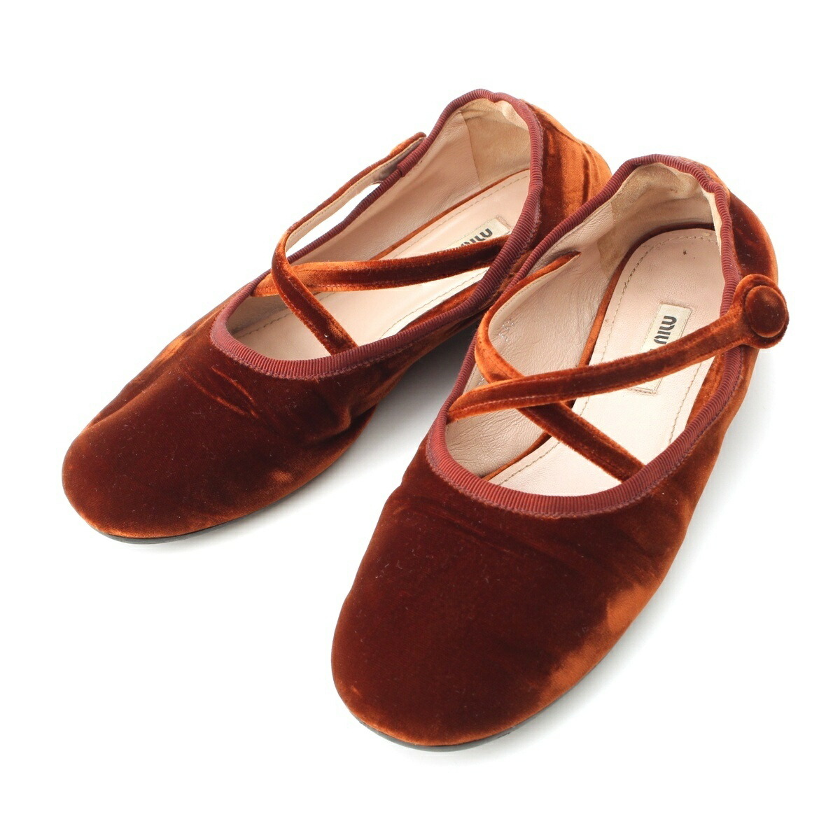 ミュウミュウ MIUMIU ベロア バレエシューズ バレリーナ フラット パンプス ブラウン 35 1/2【中古】【正規品保証】