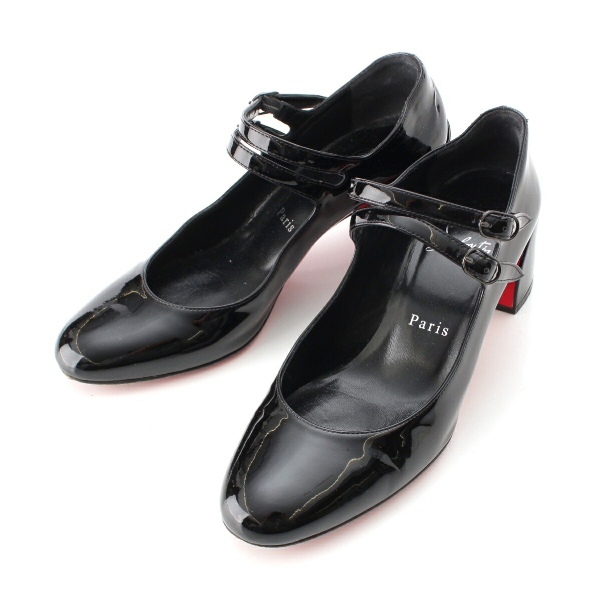 クリスチャンルブタン Christian Louboutin MISS JANE パテントレザー ラウンドトゥ メリージェーン ヒール パンプス シューズ ブラック 左36 右37【中古】【正規品保証】