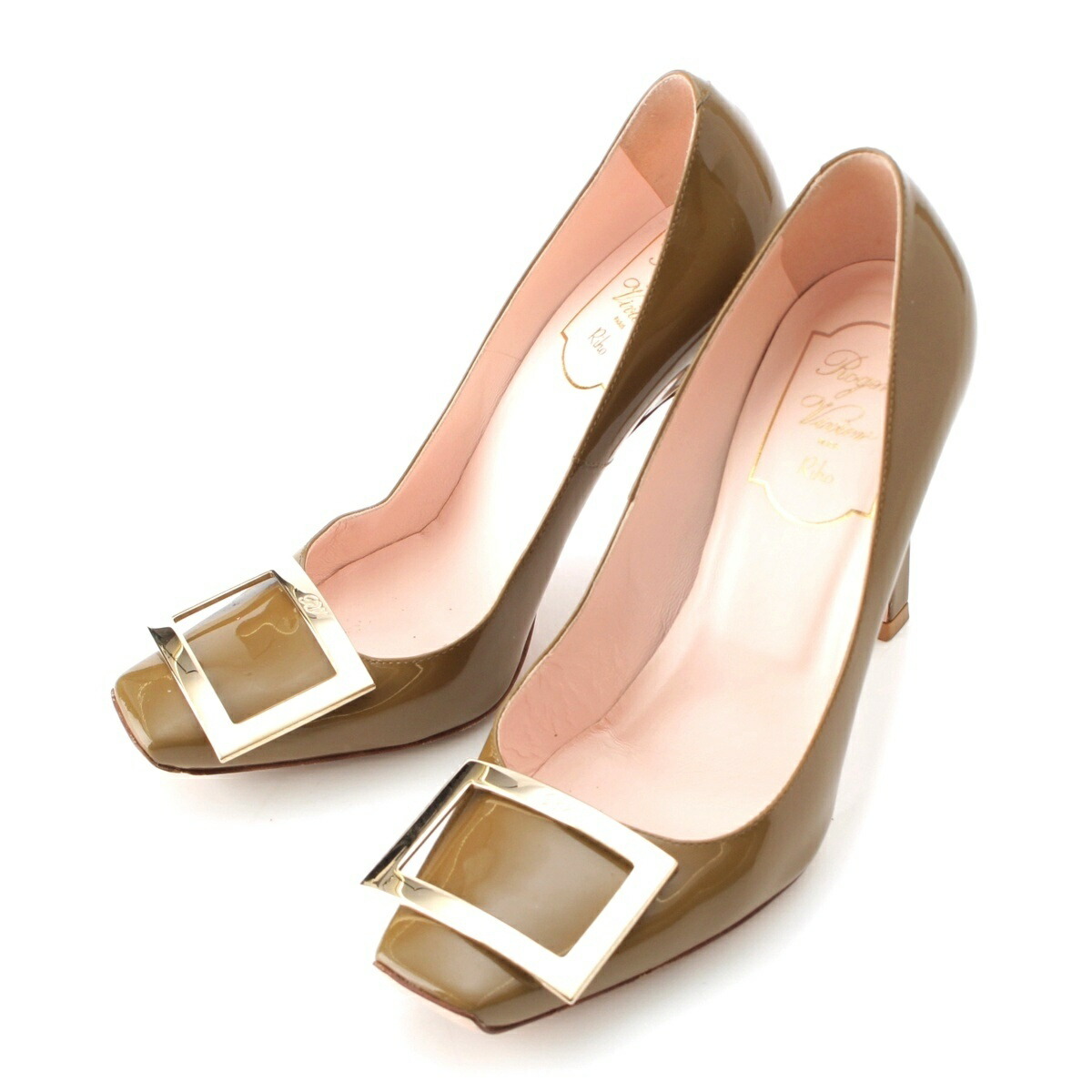 ロジェヴィヴィエ Roger Vivier トランペット パテントレザー バックル ヒール パンプス シューズ カーキ オリーブ 36【中古】【正規品保証】