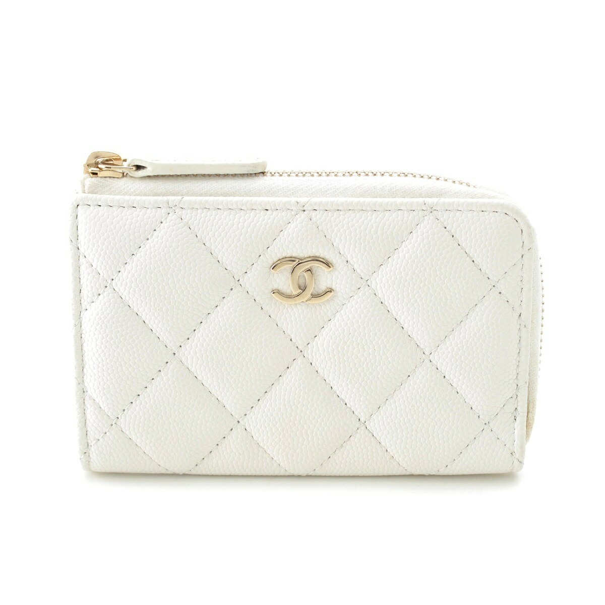 シャネル CHANEL キャビア人はだ ココマーク 三鞭酒ゴールド金具 コンパクトウォレット コインケース 手当たり次第禾穀類 AP0221 白いこと【中古】【定まり品引き請ける】