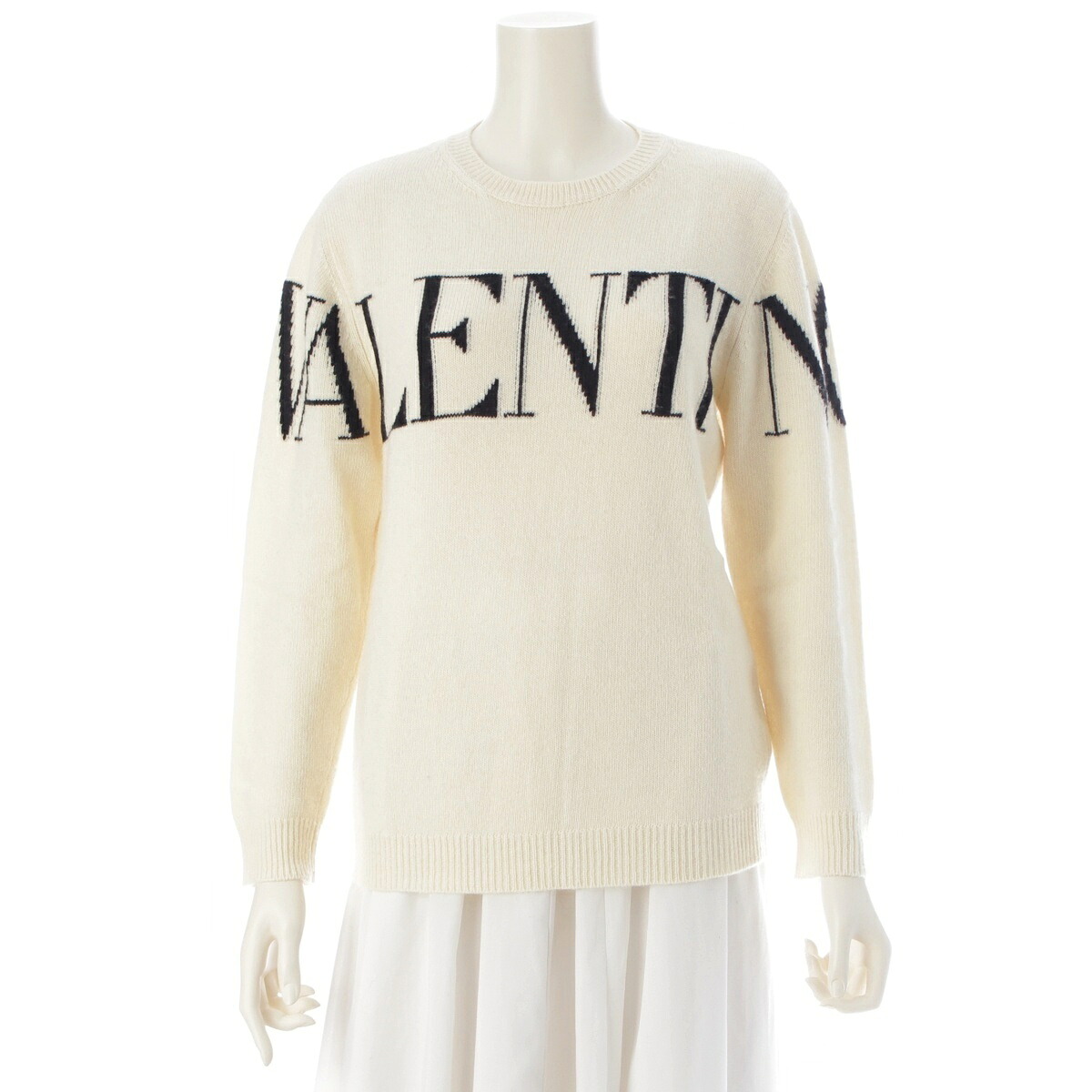 【楽天市場】ヴァレンティノ VALENTINO 21年 カシミヤ ウール ロゴ クルーネック セーター ニット トップス ホワイト【中古 ...