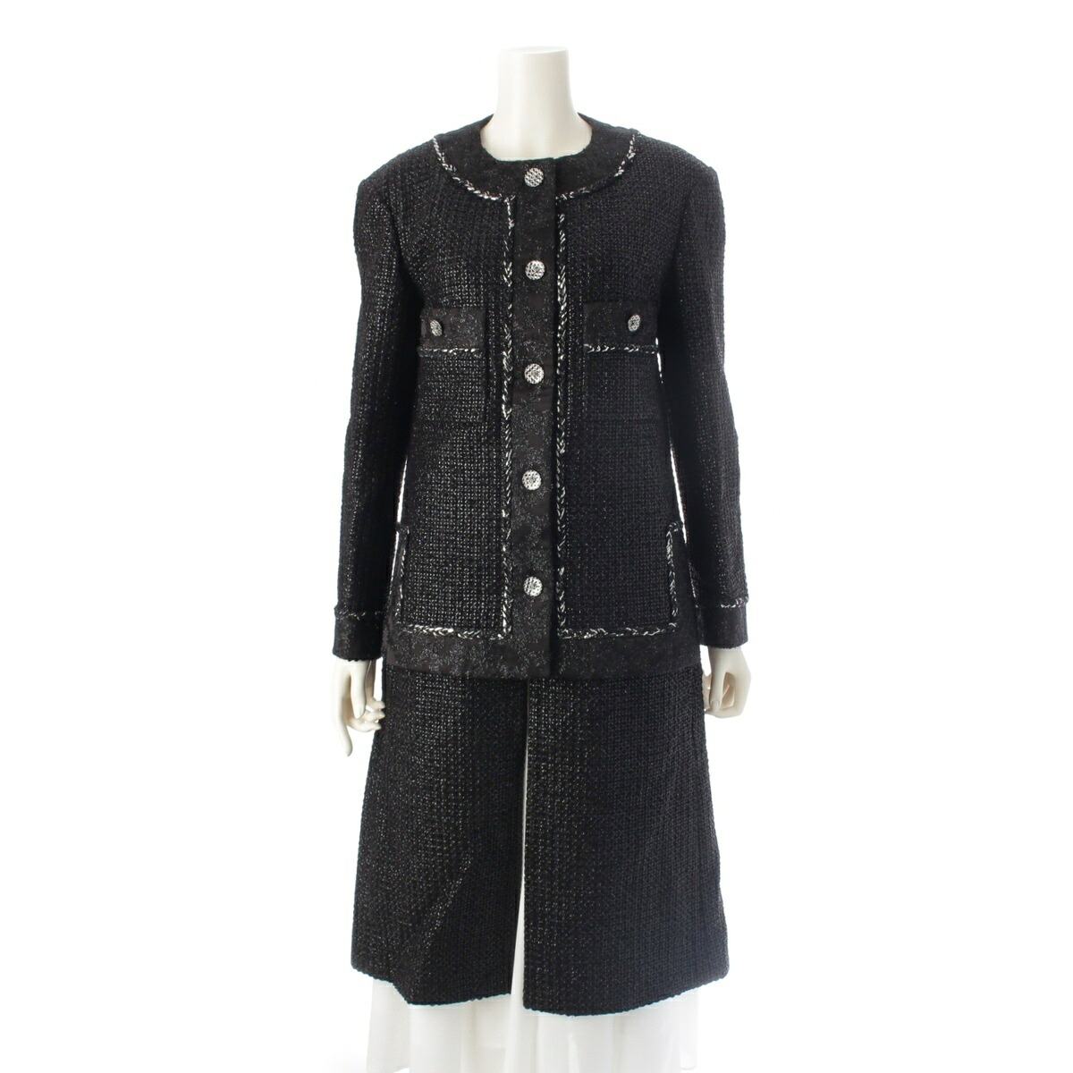 シャネル CHANEL 22AW ツィード ココボタン 否色つや上衣 厚地の外套 P73114 黒いこと 36【中古】【定め事品引きうける】