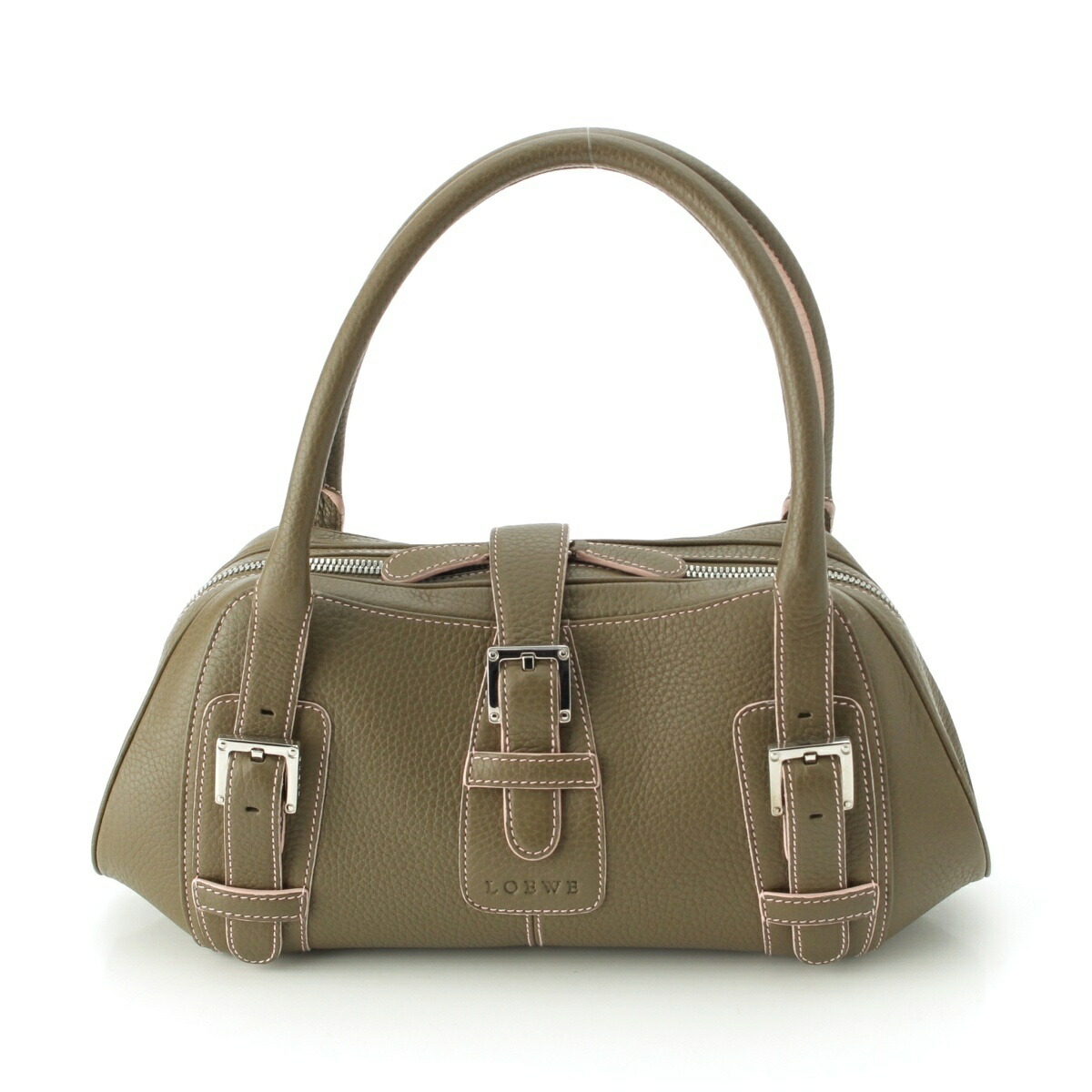 ロエベ LOEWE SENDA センダ レザー ロゴ ベルト ハンドバッグ カーキ×ピンク【中古】【正規品保証】 41,256円