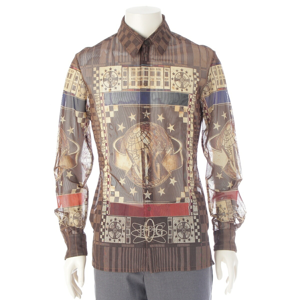 ジャンポールゴルチエ JEAN-PAUL GAULTIER 1994 WORLD 地球 プリント シアー 長袖シャツ マルチカラー 48【中古】【正規品保証】