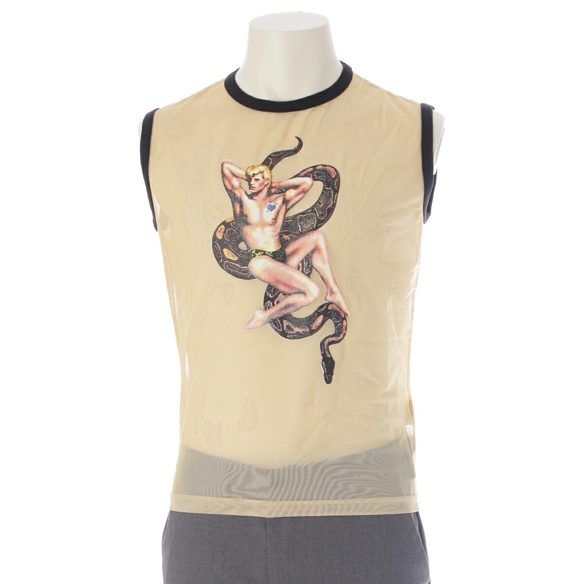 ジャンポールゴルチエ JEAN-PAUL GAULTIER 1996 S/S SNEAK 人間 蛇使い パワーネット リンガー ノースリーブ トップス ベージュ 48【中古】【正規品保証】