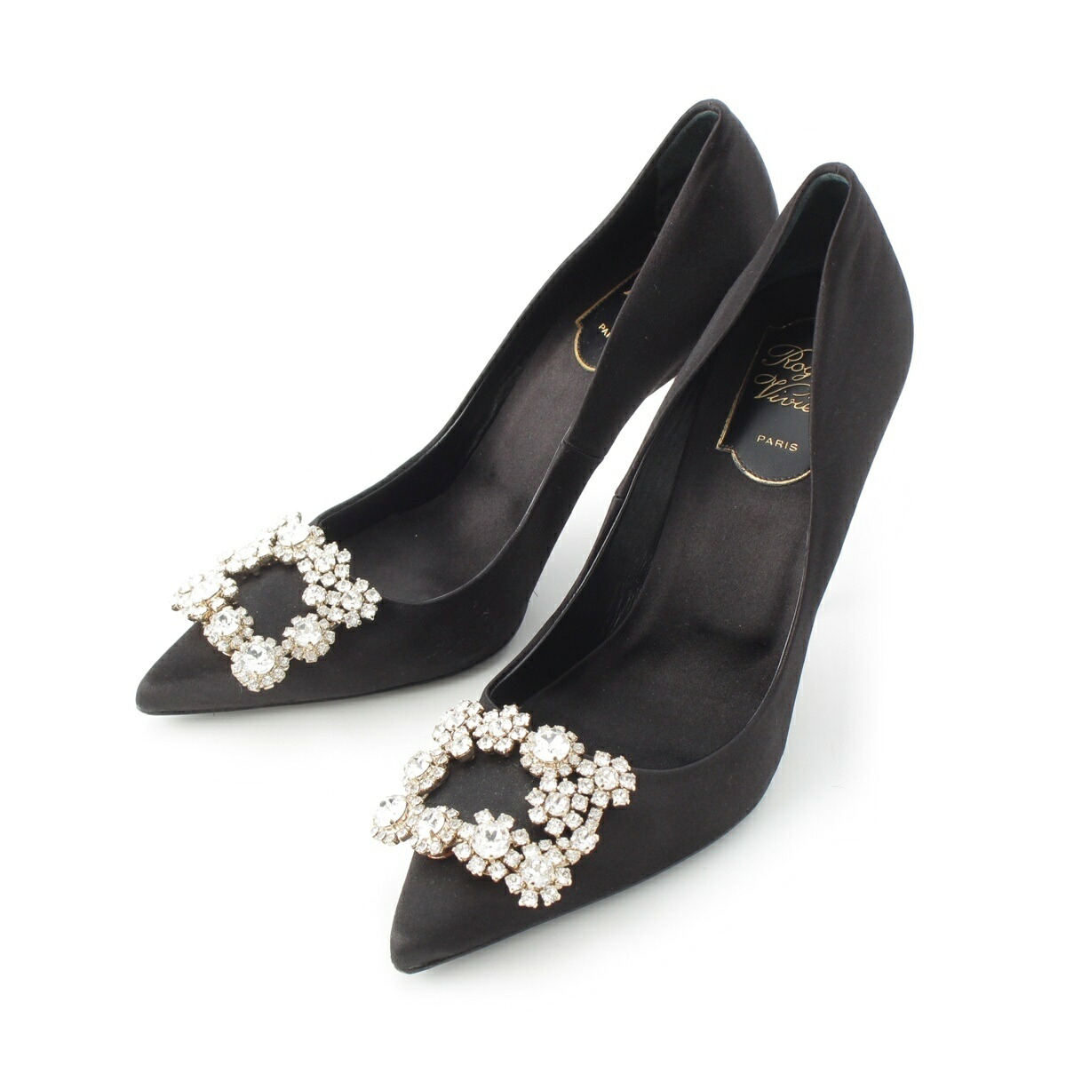 ロジェヴィヴィエ Roger Vivier 繻子 エフロレッセンス 踵 パンプス シューズ RV41917620 黒いこと 36【中古】【置き目品引き請ける】 靴-パンプス-レディース靴