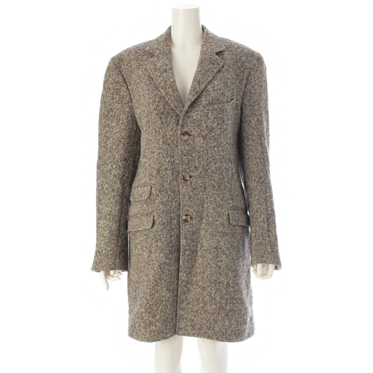 ブルネロクチネリ Brunello Cucinelli ウール ツイード チェスター コート ベージュ 48【中古】【正規品保証】