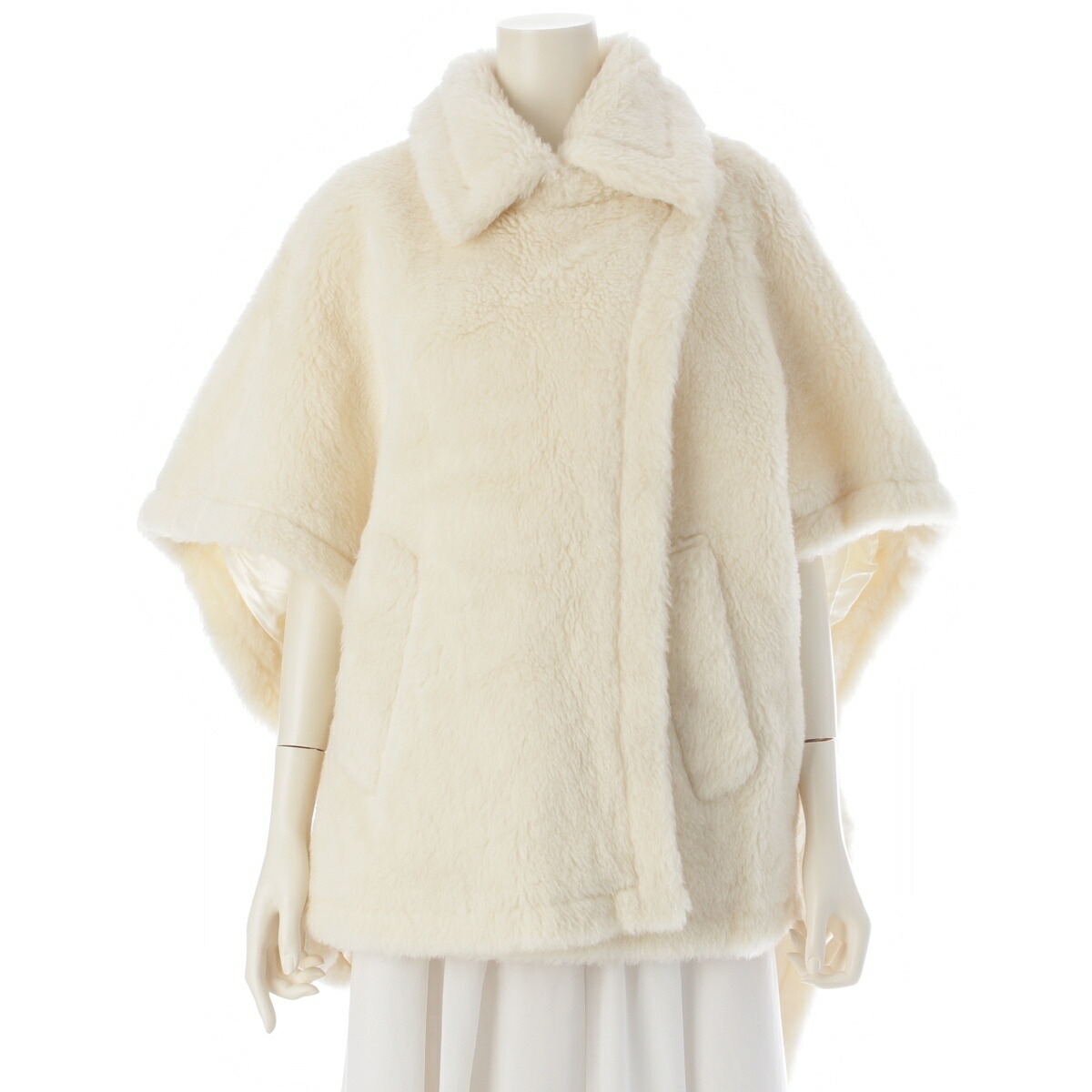 マックスマーラ MAX MARA TEBE1 テディベア アルパカ ウール シルク ポンチョ ケープ ショートコート アウター 23473619336 ホワイト ワンサイズ【中古】【正規品保証】