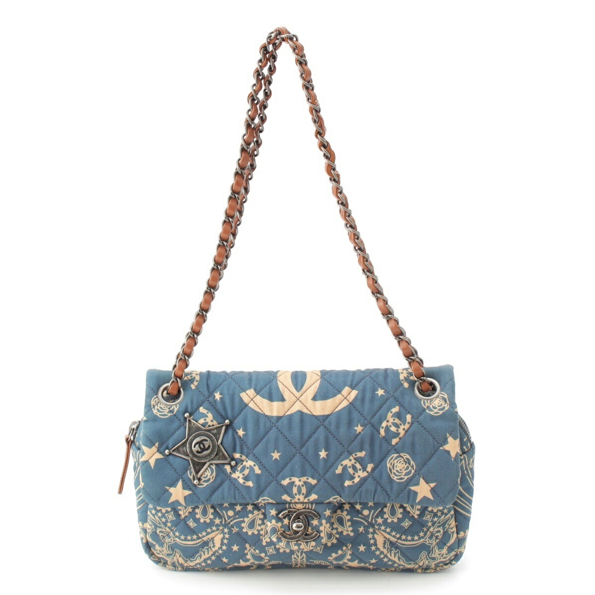 シャネル CHANEL 2014 パリダラス ココマーク ペイズリー バンダナ チェーン ショルダーバッグブルー【中古】【正規品保証】
